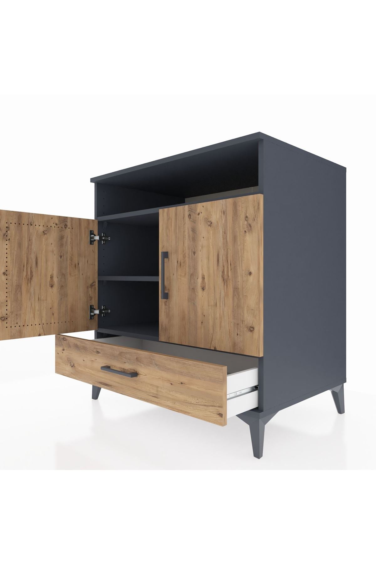 Kronos Şifonyer 3 Raflı Tek Çekmeceli 2 Kapaklı 88x59x96 Antrasit-Çam