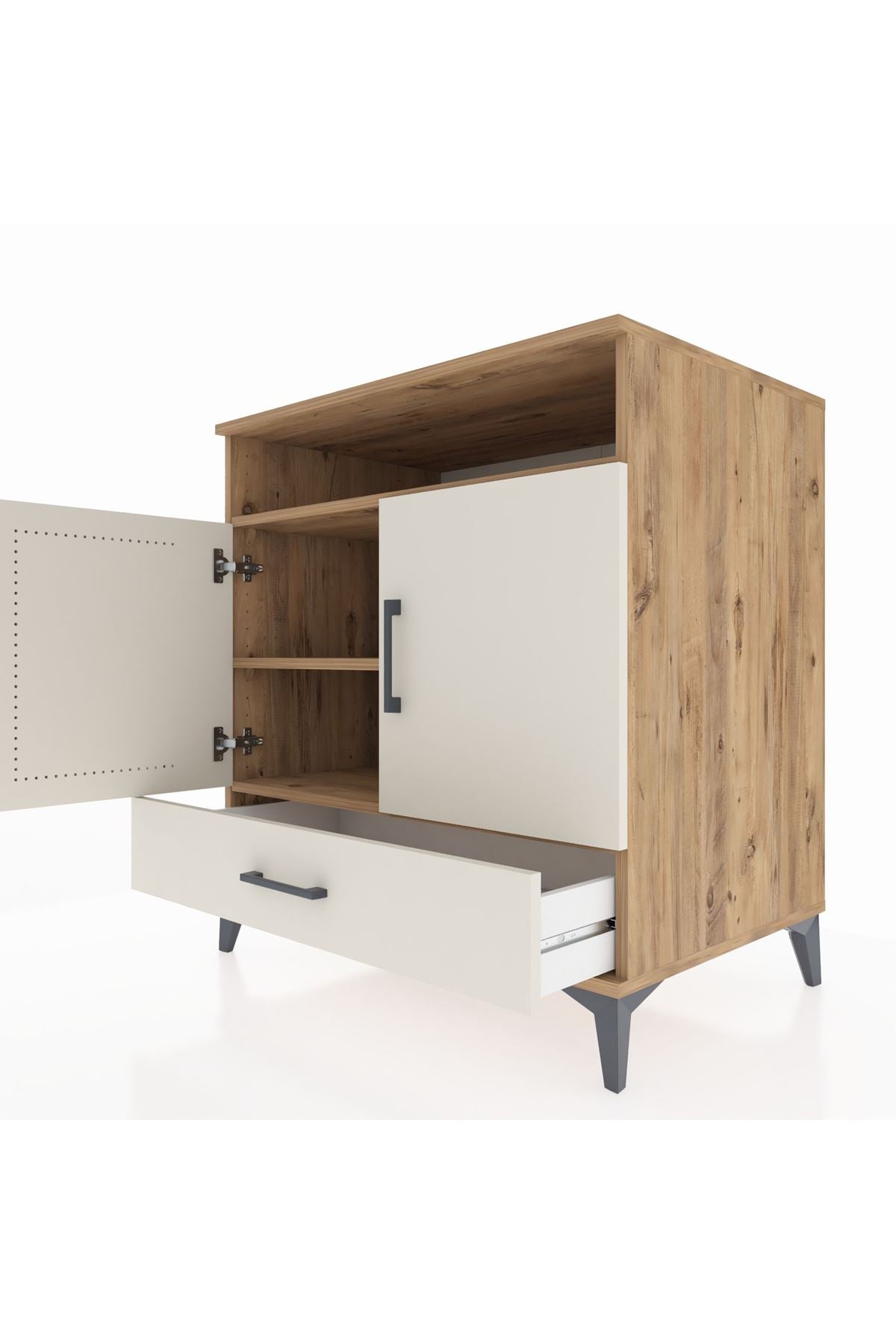 Kronos Şifonyer 3 Raflı Tek Çekmeceli 2 Kapaklı 88x59x96 Çam-Aytaşı