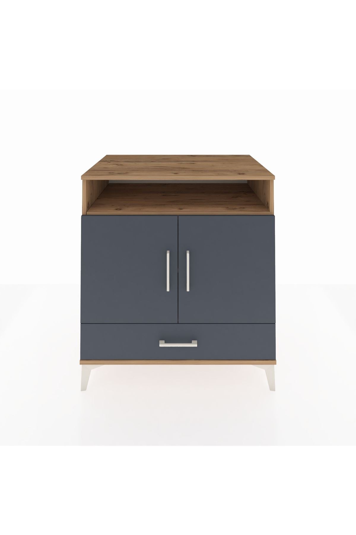 Kronos Şifonyer 3 Raflı Tek Çekmeceli 2 Kapaklı 88x59x96 Çam-Antrasit