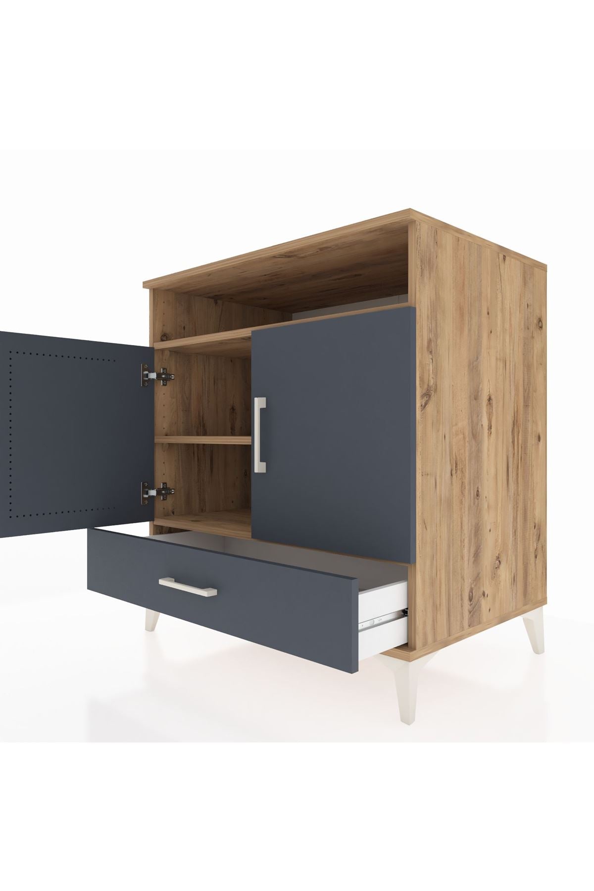 Kronos Şifonyer 3 Raflı Tek Çekmeceli 2 Kapaklı 88x59x96 Çam-Antrasit