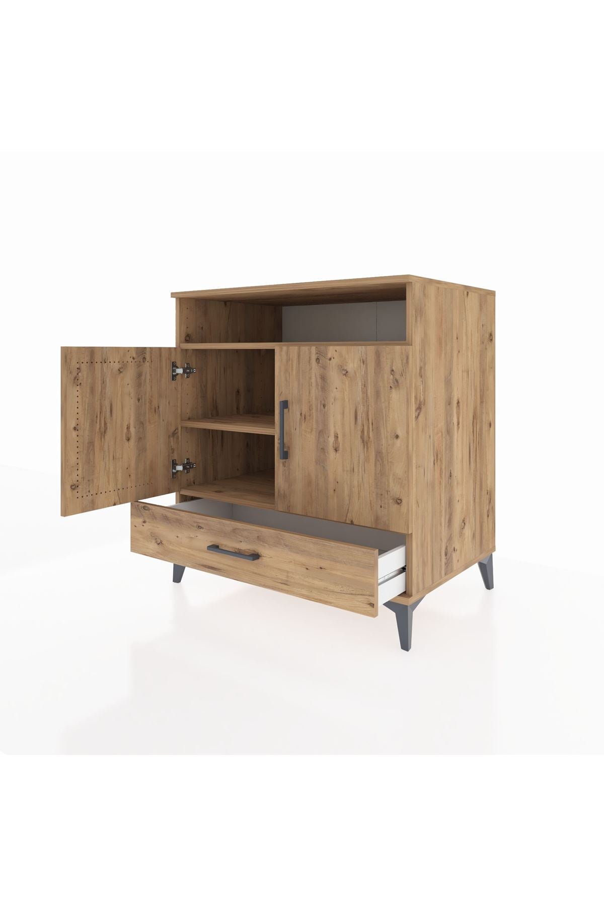 Kronos Şifonyer 3 Raflı Tek Çekmeceli 2 Kapaklı 88x59x96 Çam-Çam