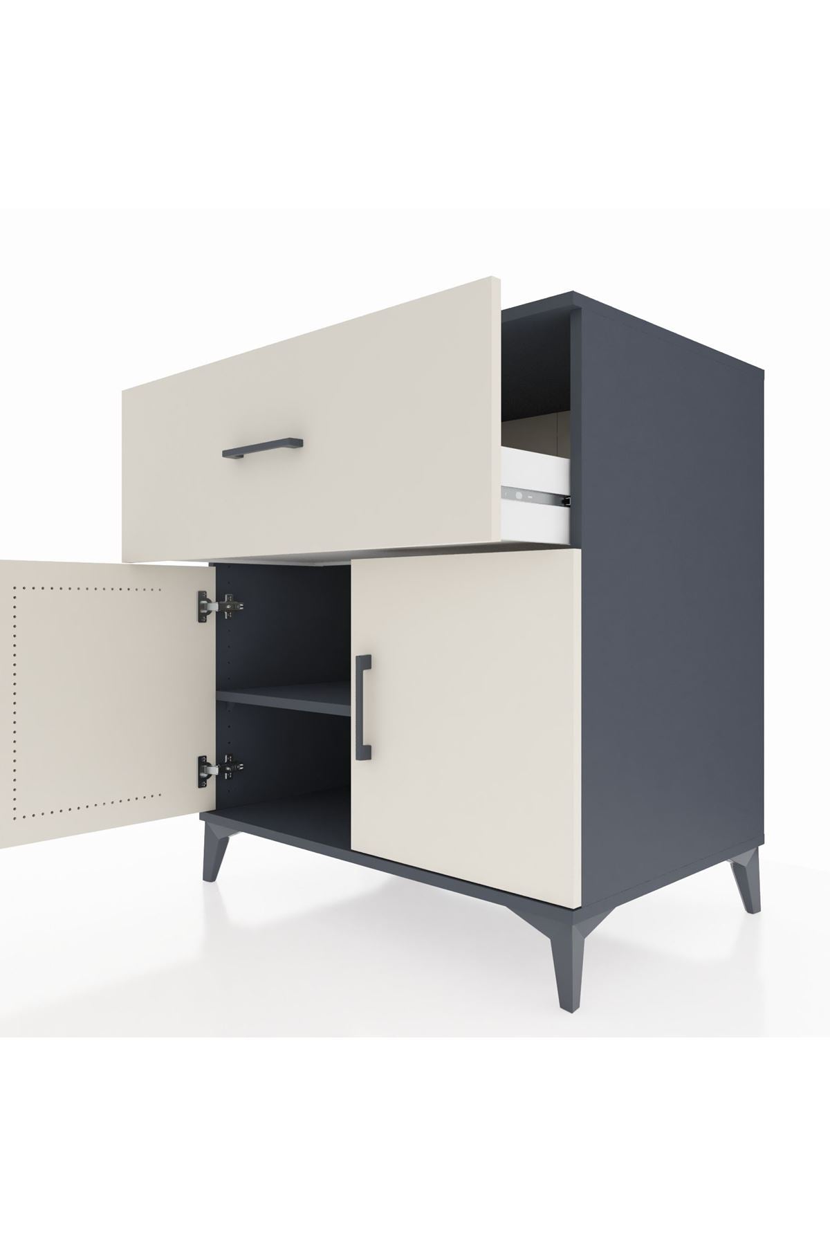 Kronos Şifonyer Tek Raflı Tek Çekmeceli 2 Kapaklı 88x59x96 Antrasit-Aytaşı