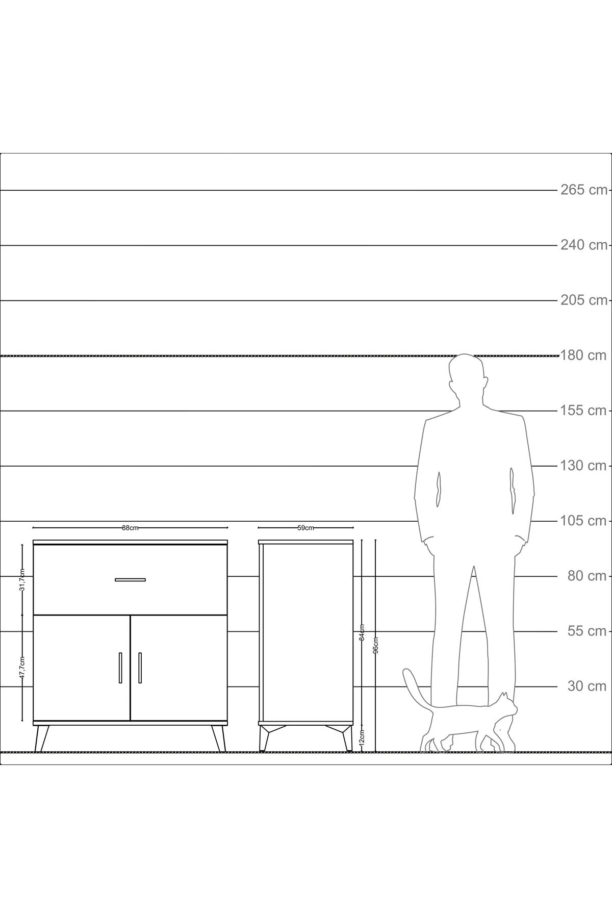 Kronos Şifonyer Tek Raflı Tek Çekmeceli 2 Kapaklı 88x59x96 Antrasit-Antrasit