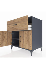 Kronos Şifonyer Tek Raflı Tek Çekmeceli 2 Kapaklı 88x59x96 Antrasit-Çam