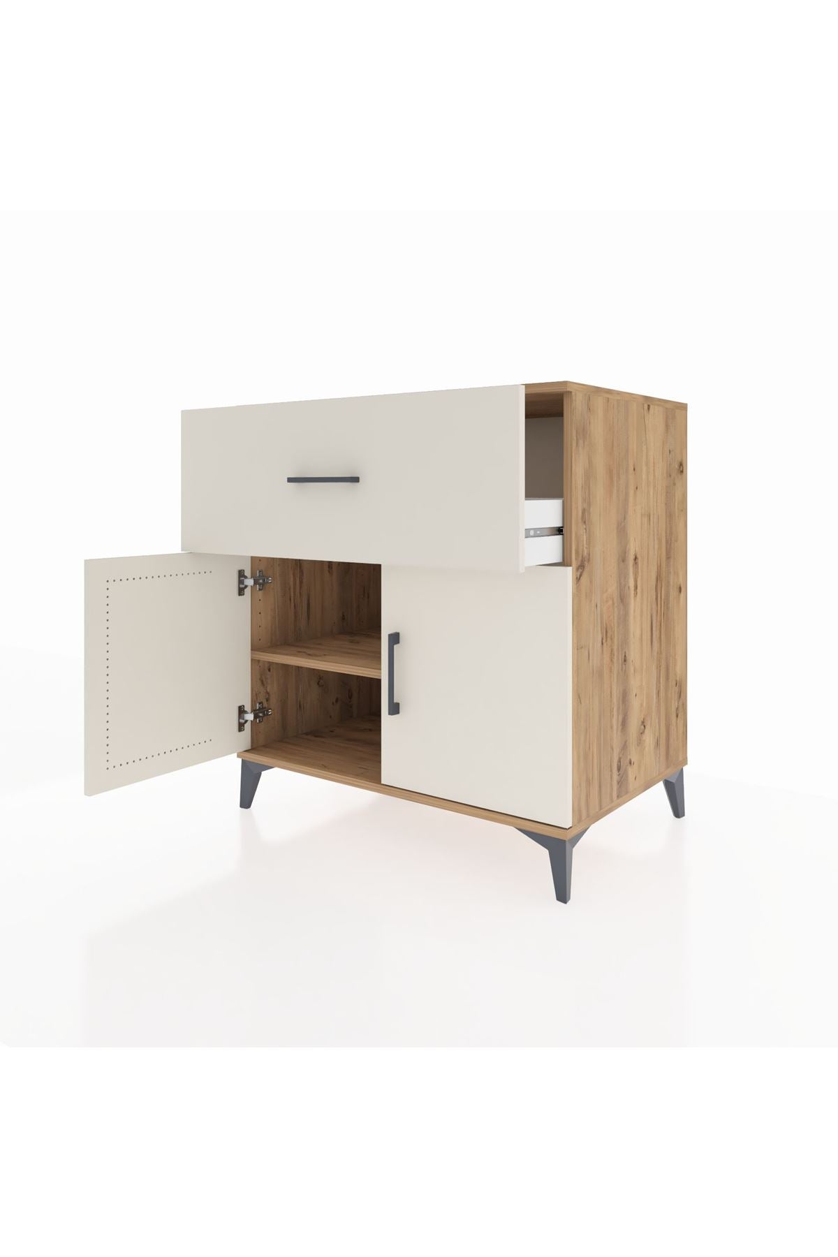 Kronos Şifonyer Tek Raflı Tek Çekmeceli 2 Kapaklı 88x59x96 Çam-Aytaşı