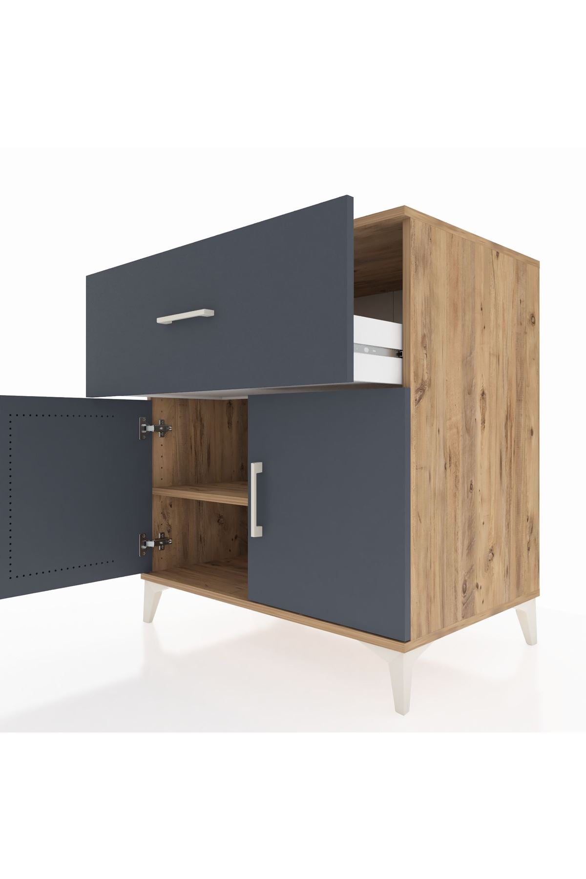 Kronos Şifonyer Tek Raflı Tek Çekmeceli 2 Kapaklı 88x59x96 Çam-Antrasit