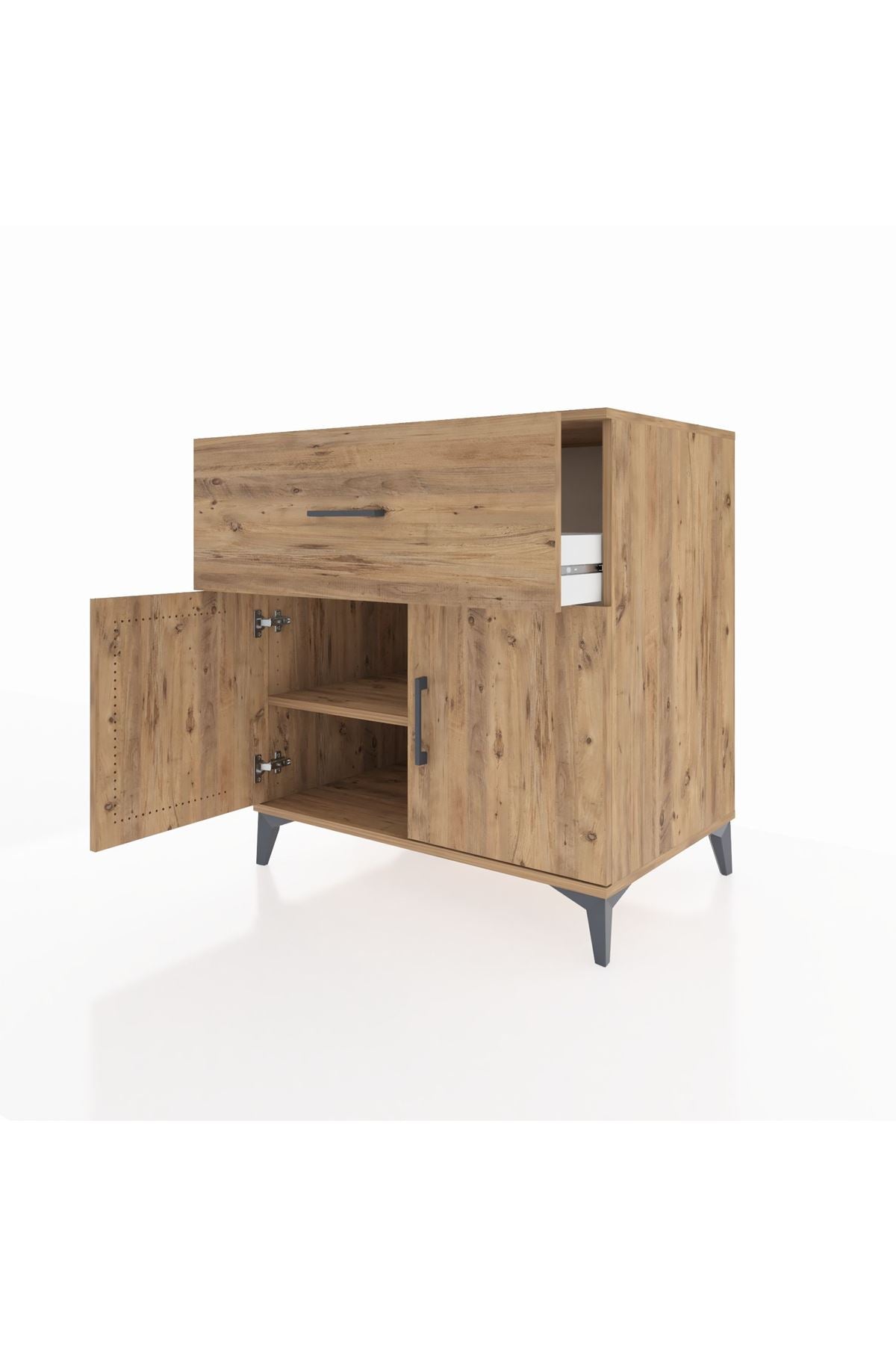 Kronos Şifonyer Tek Raflı Tek Çekmeceli 2 Kapaklı 88x59x96 Çam-Çam