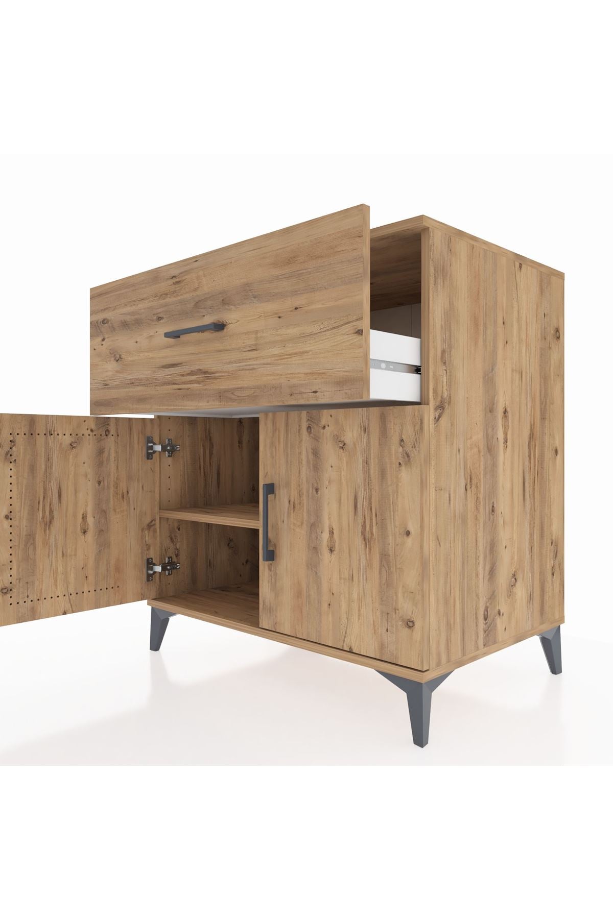 Kronos Şifonyer Tek Raflı Tek Çekmeceli 2 Kapaklı 88x59x96 Çam-Çam