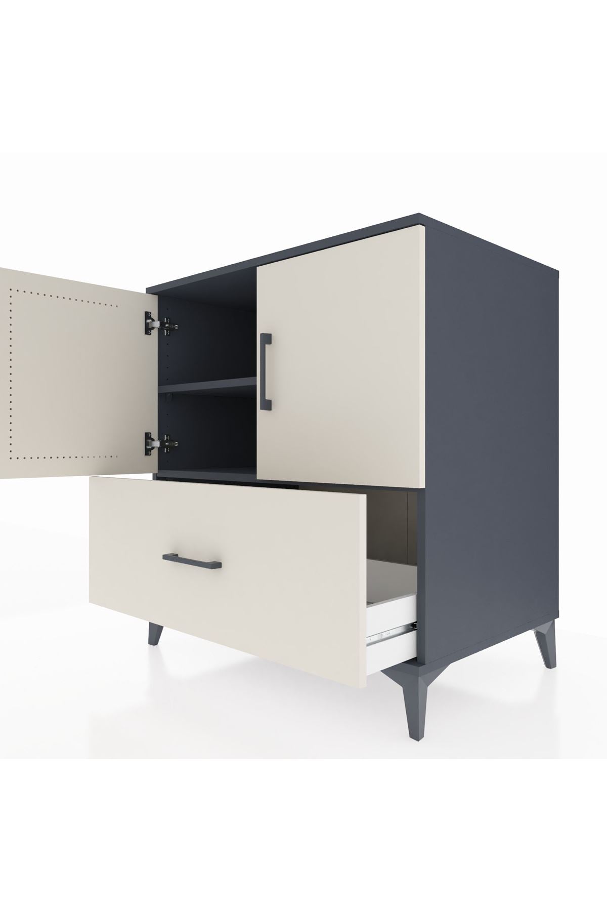 Kronos Şifonyer 2 Raflı Tek Çekmeceli 2 Kapaklı 88x59x96 Antrasit-Aytaşı