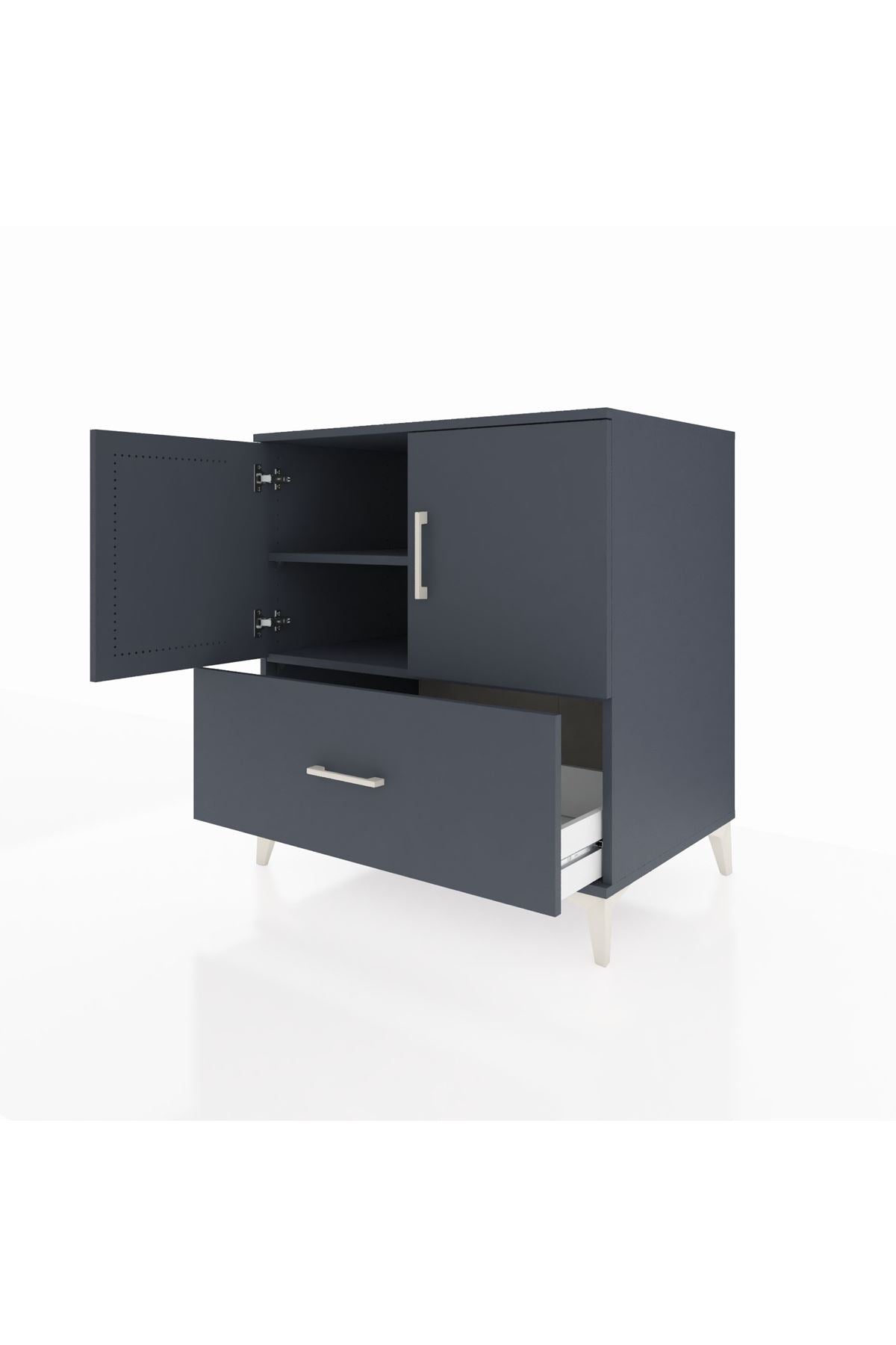 Kronos Şifonyer 2 Raflı Tek Çekmeceli 2 Kapaklı 88x59x96 Antrasit-Antrasit