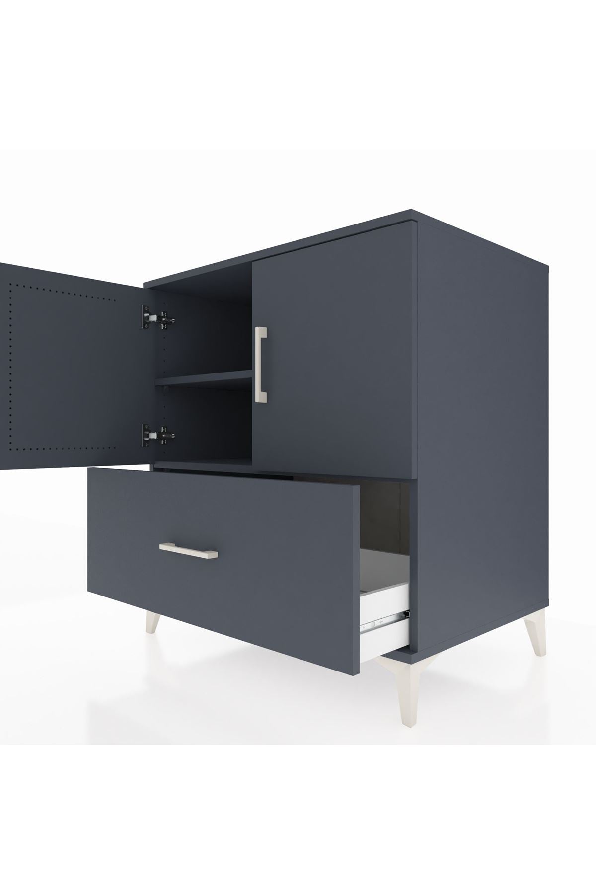 Kronos Şifonyer 2 Raflı Tek Çekmeceli 2 Kapaklı 88x59x96 Antrasit-Antrasit