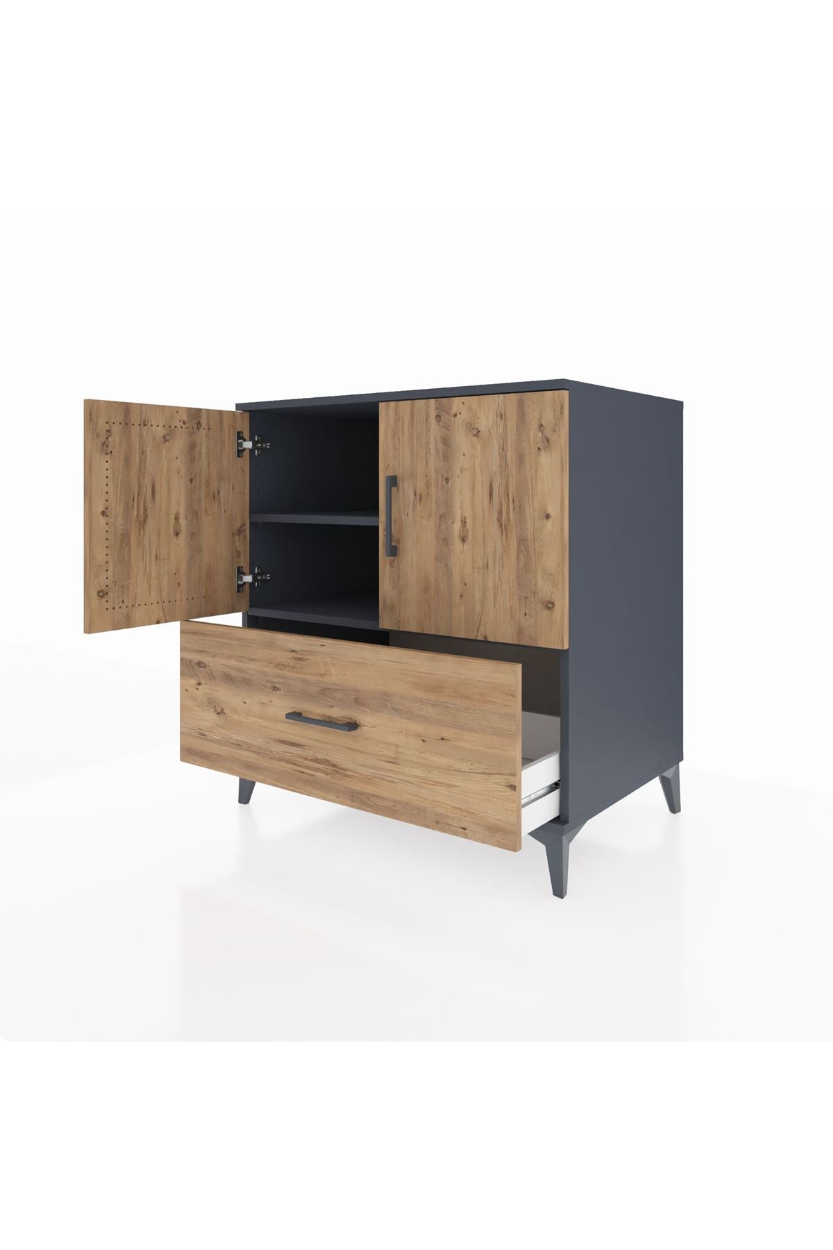 Kronos Şifonyer 2 Raflı Tek Çekmeceli 2 Kapaklı 88x59x96 Antrasit-Çam