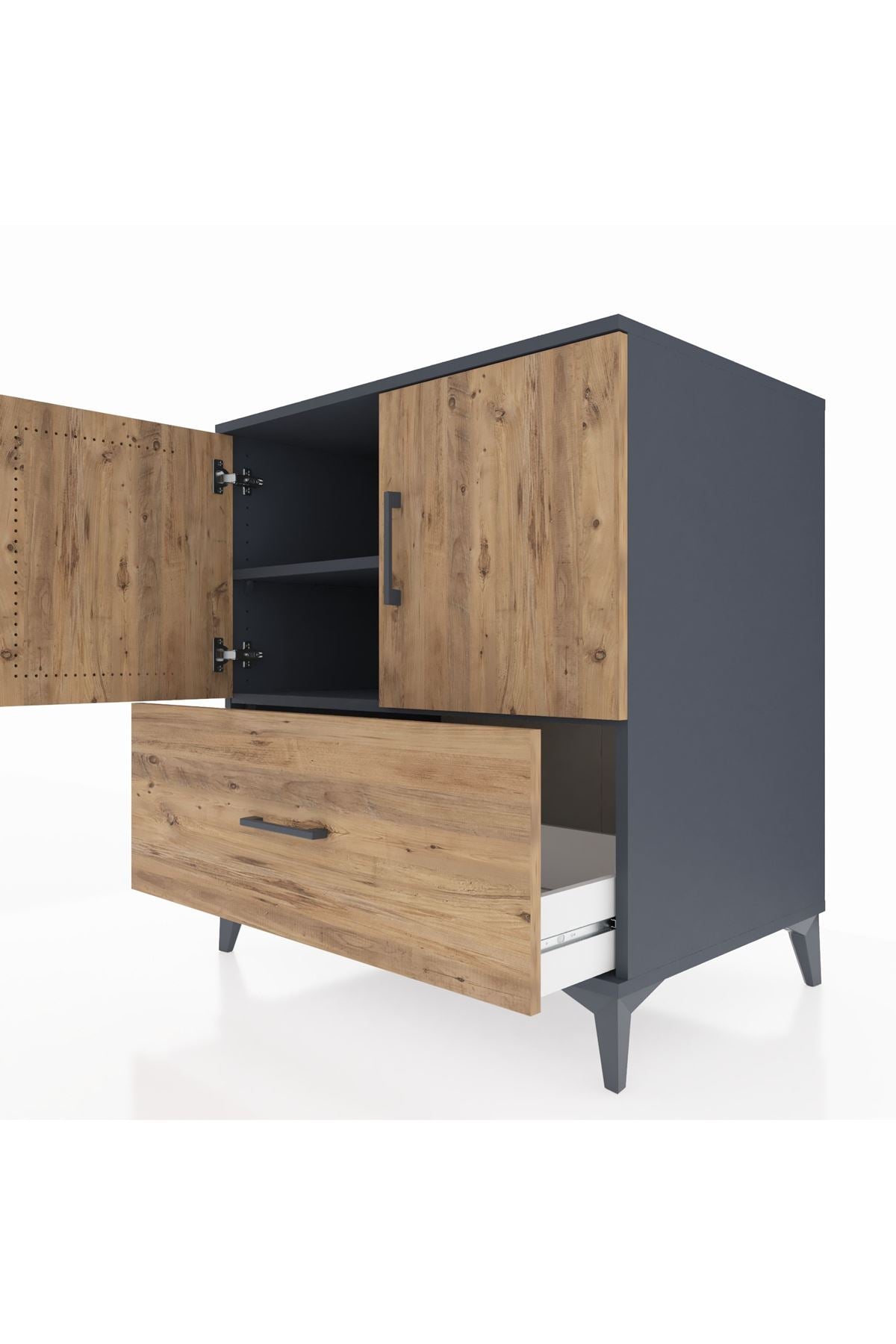 Kronos Şifonyer 2 Raflı Tek Çekmeceli 2 Kapaklı 88x59x96 Antrasit-Çam