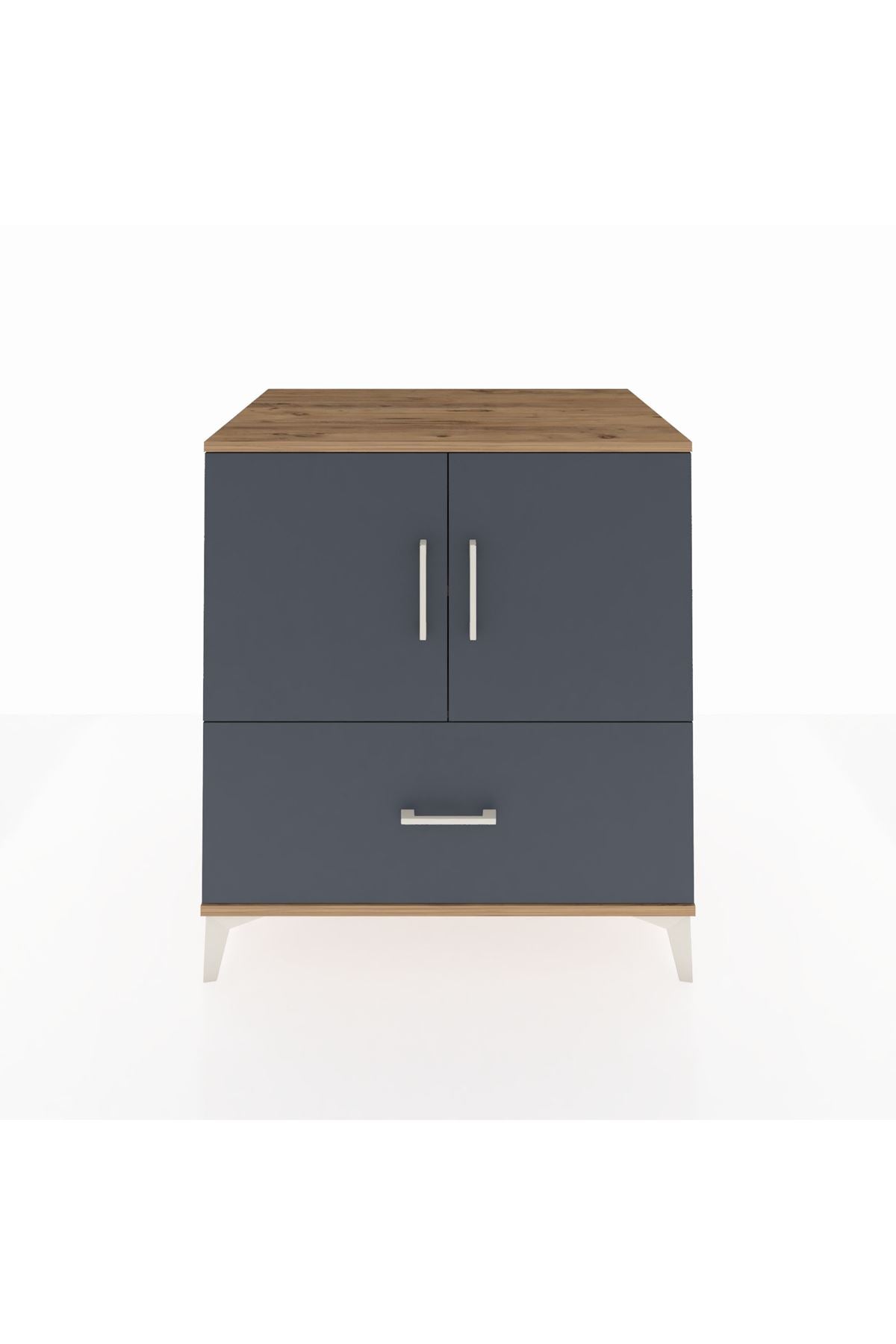 Kronos Şifonyer 2 Raflı Tek Çekmeceli 2 Kapaklı 88x59x96 Çam-Antrasit