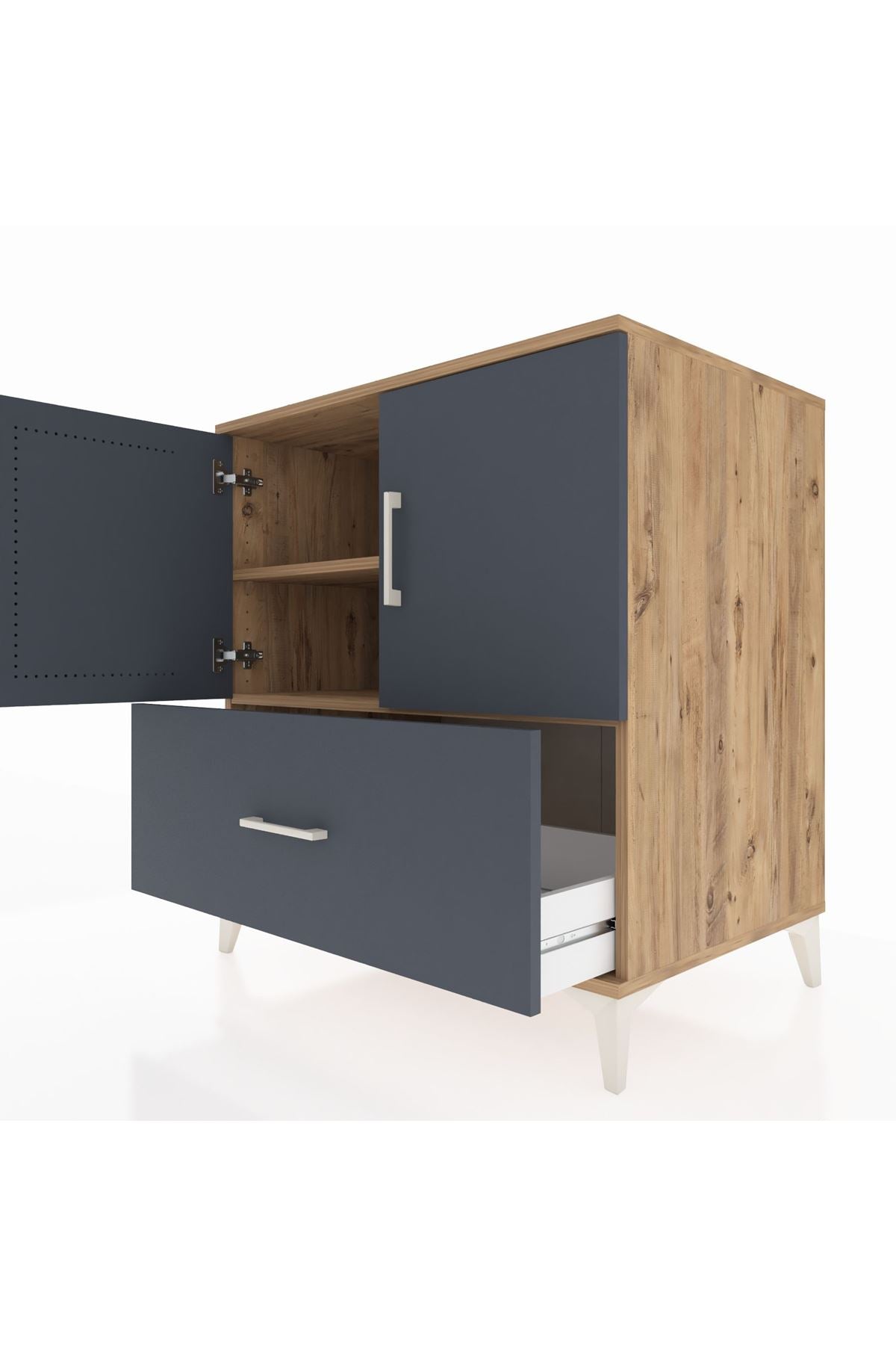 Kronos Şifonyer 2 Raflı Tek Çekmeceli 2 Kapaklı 88x59x96 Çam-Antrasit