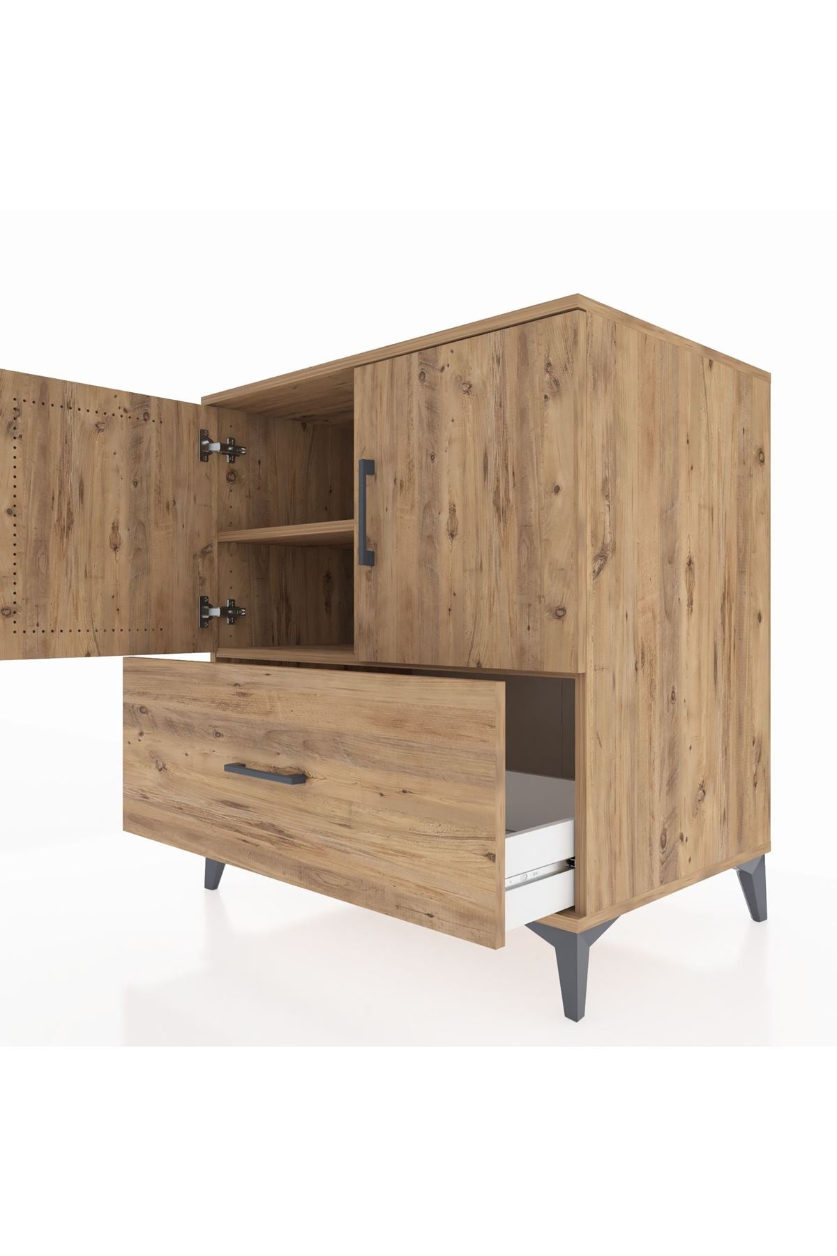 Kronos Şifonyer 2 Raflı Tek Çekmeceli 2 Kapaklı 88x59x96 Çam-Çam