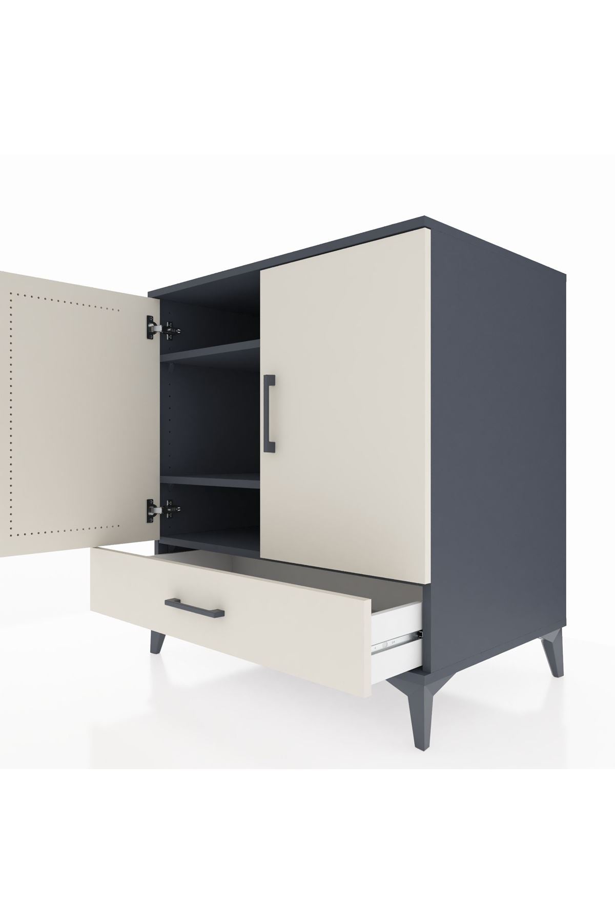 Kronos Şifonyer 3 Raflı Tek Çekmeceli 2 Kapaklı 88x59x96 Antrasit-Aytaşı