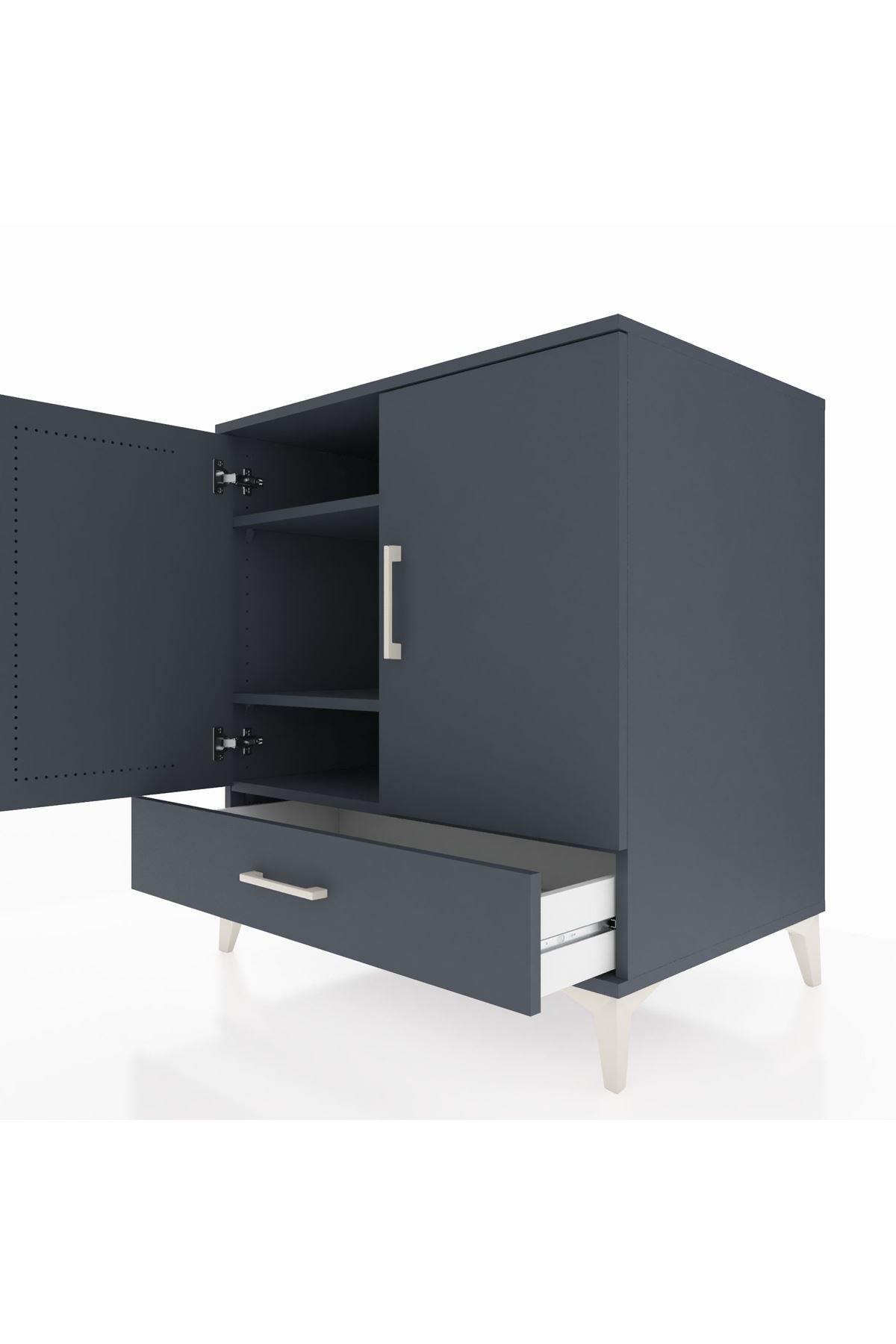 Kronos Şifonyer 3 Raflı Tek Çekmeceli 2 Kapaklı 88x59x96 Antrasit-Antrasit