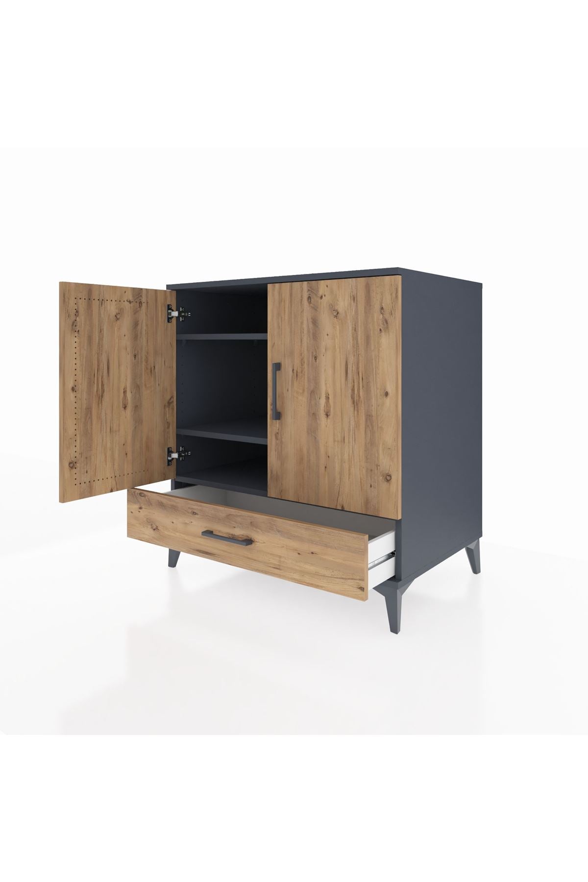 Kronos Şifonyer 3 Raflı Tek Çekmeceli 2 Kapaklı 88x59x96 Antrasit-Çam