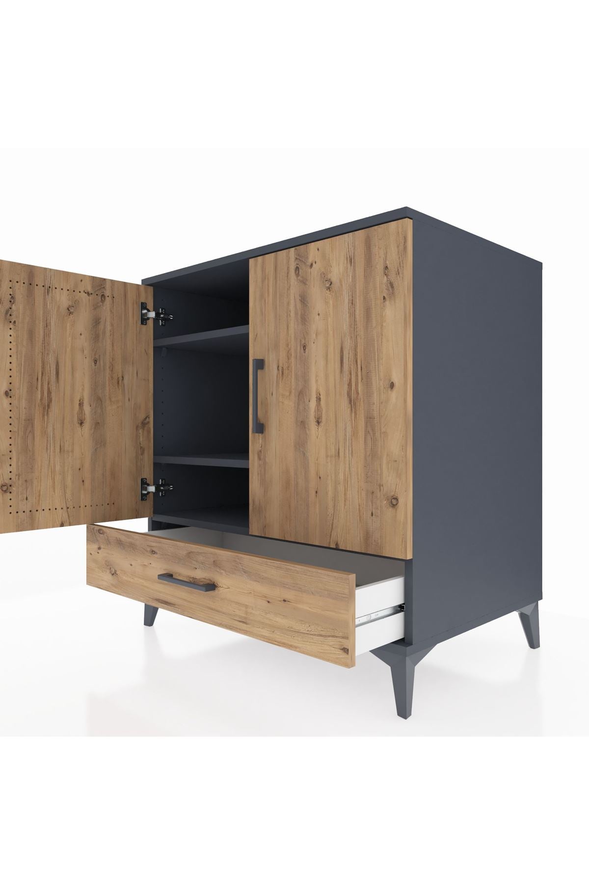 Kronos Şifonyer 3 Raflı Tek Çekmeceli 2 Kapaklı 88x59x96 Antrasit-Çam