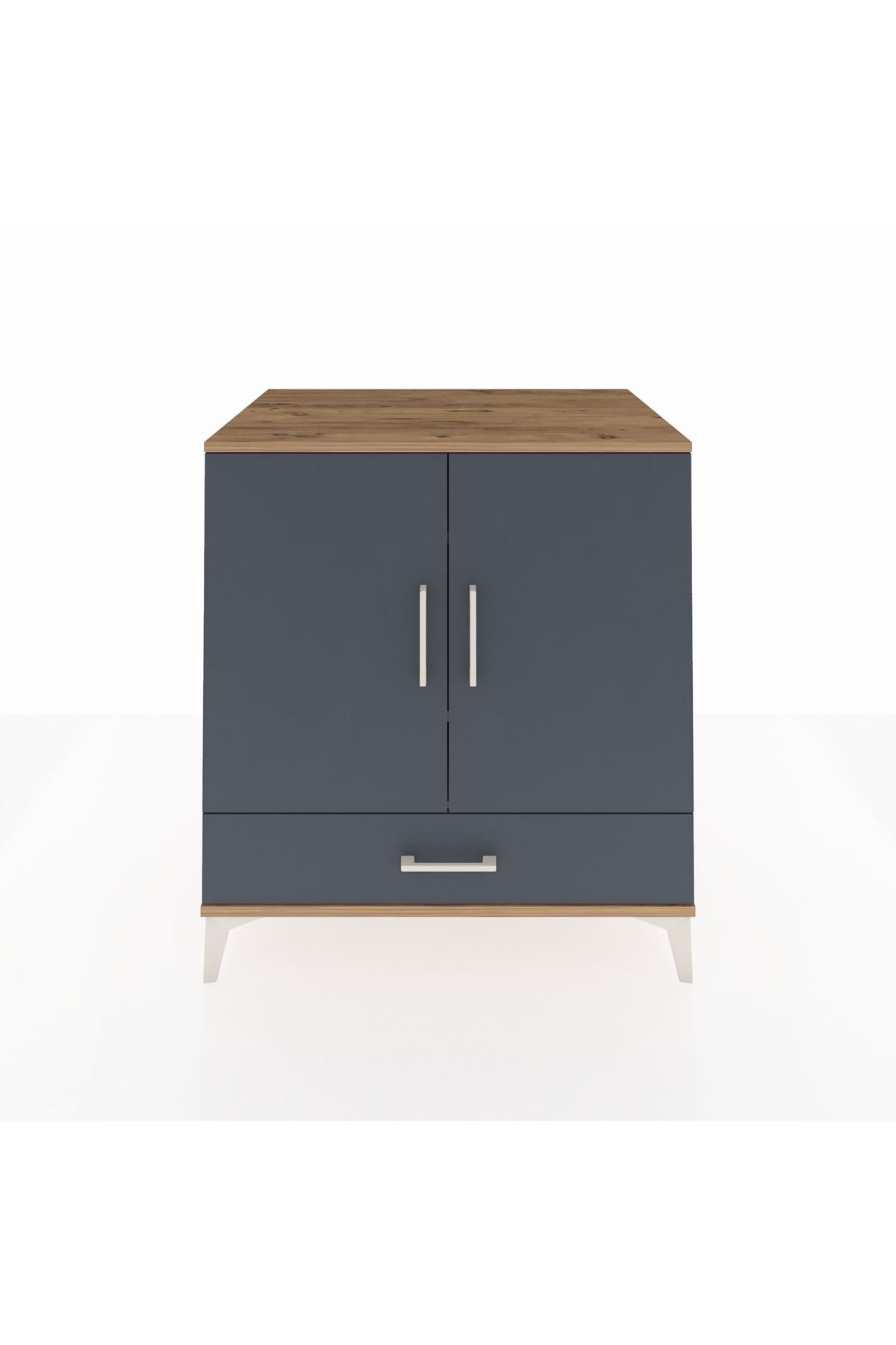 Kronos Şifonyer 3 Raflı Tek Çekmeceli 2 Kapaklı 88x59x96 Çam-Antrasit