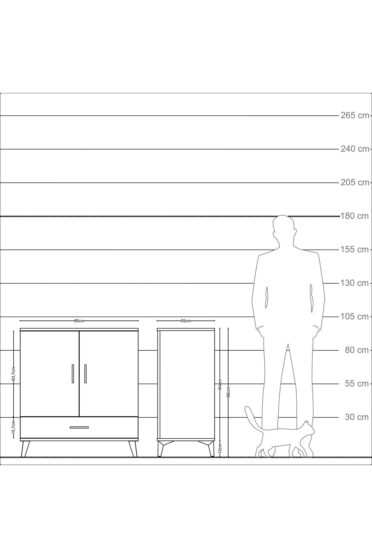 Kronos Şifonyer 3 Raflı Tek Çekmeceli 2 Kapaklı 88x59x96 Çam-Çam