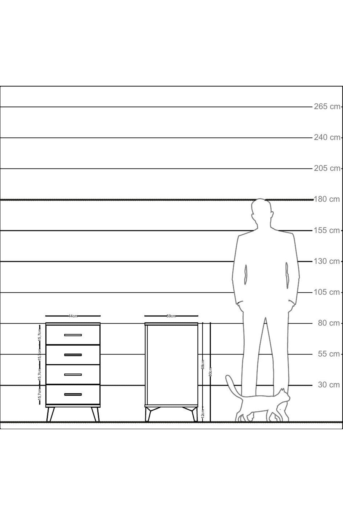 Kronos Komodin 4 Çekmeceli 44x59x80 Çam-Antrasit