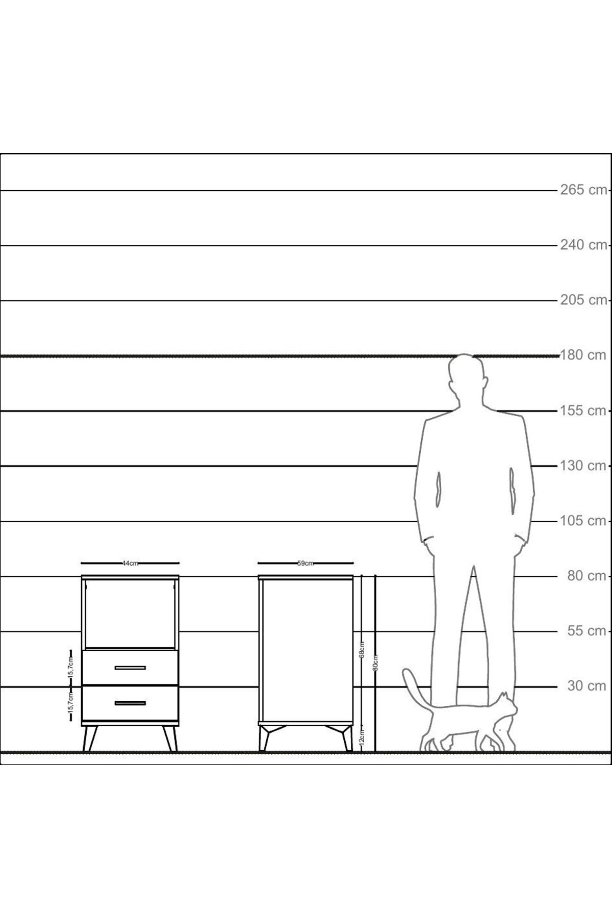 Kronos Komodin Tek Raflı 2 Çekmeceli 44x59x80 Aytaşı-Çam