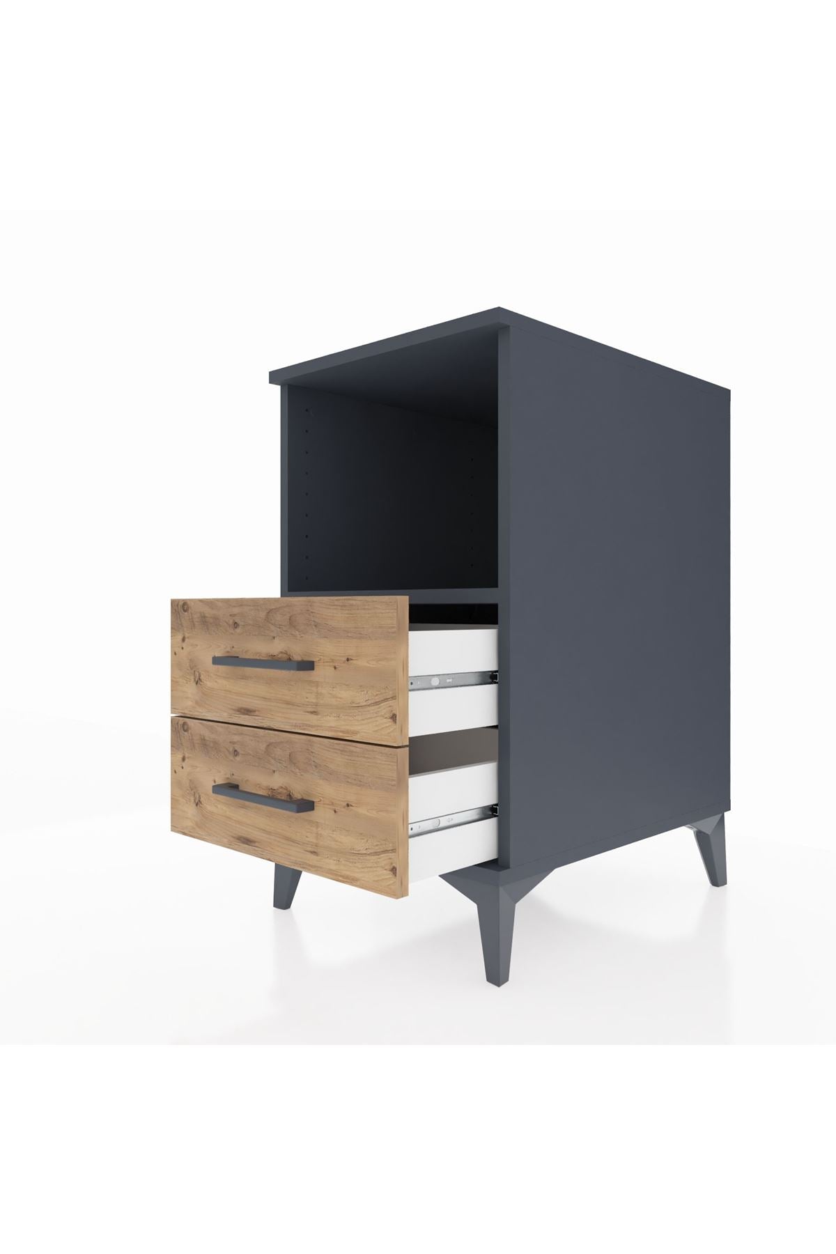 Kronos Komodin Tek Raflı 2 Çekmeceli 44x59x80 Antrasit-Çam