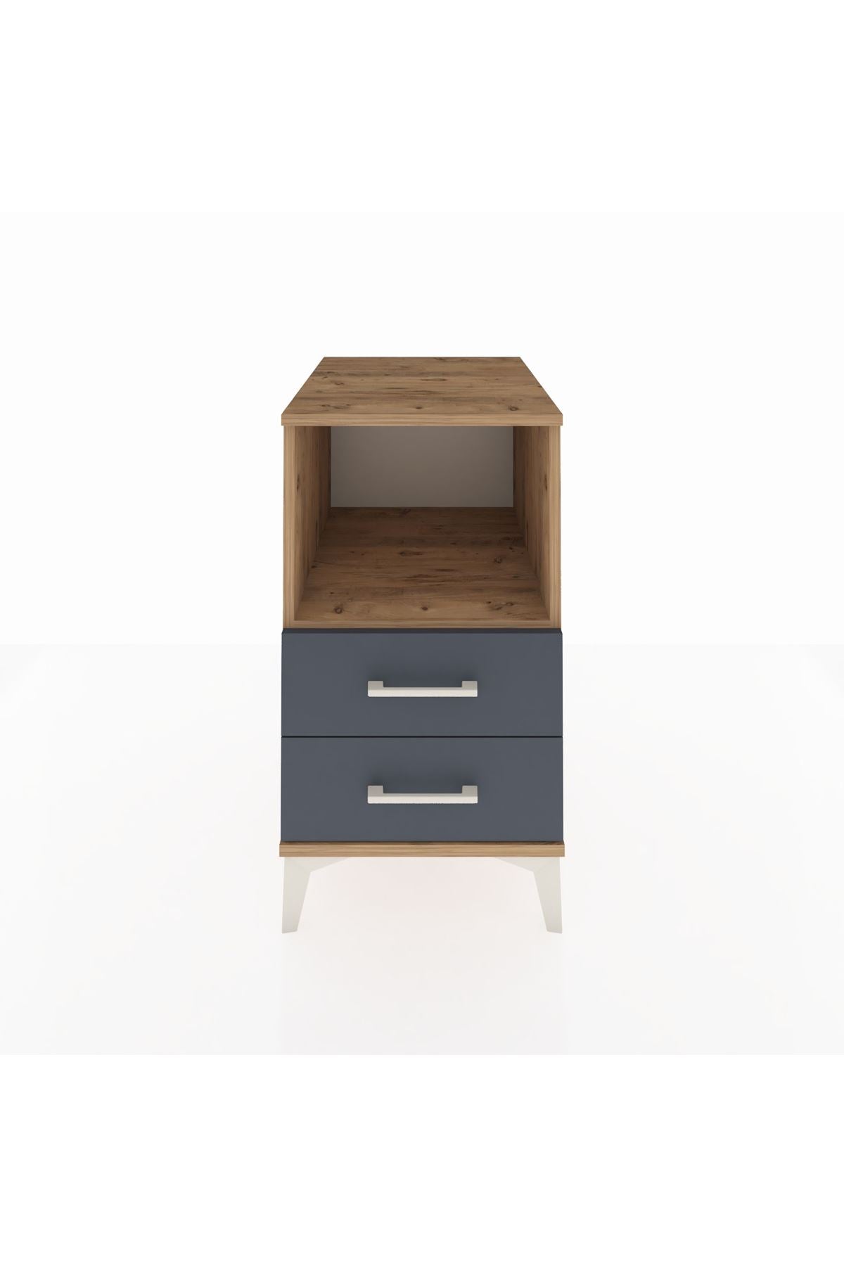 Kronos Komodin Tek Raflı 2 Çekmeceli 44x59x80 Çam-Antrasit