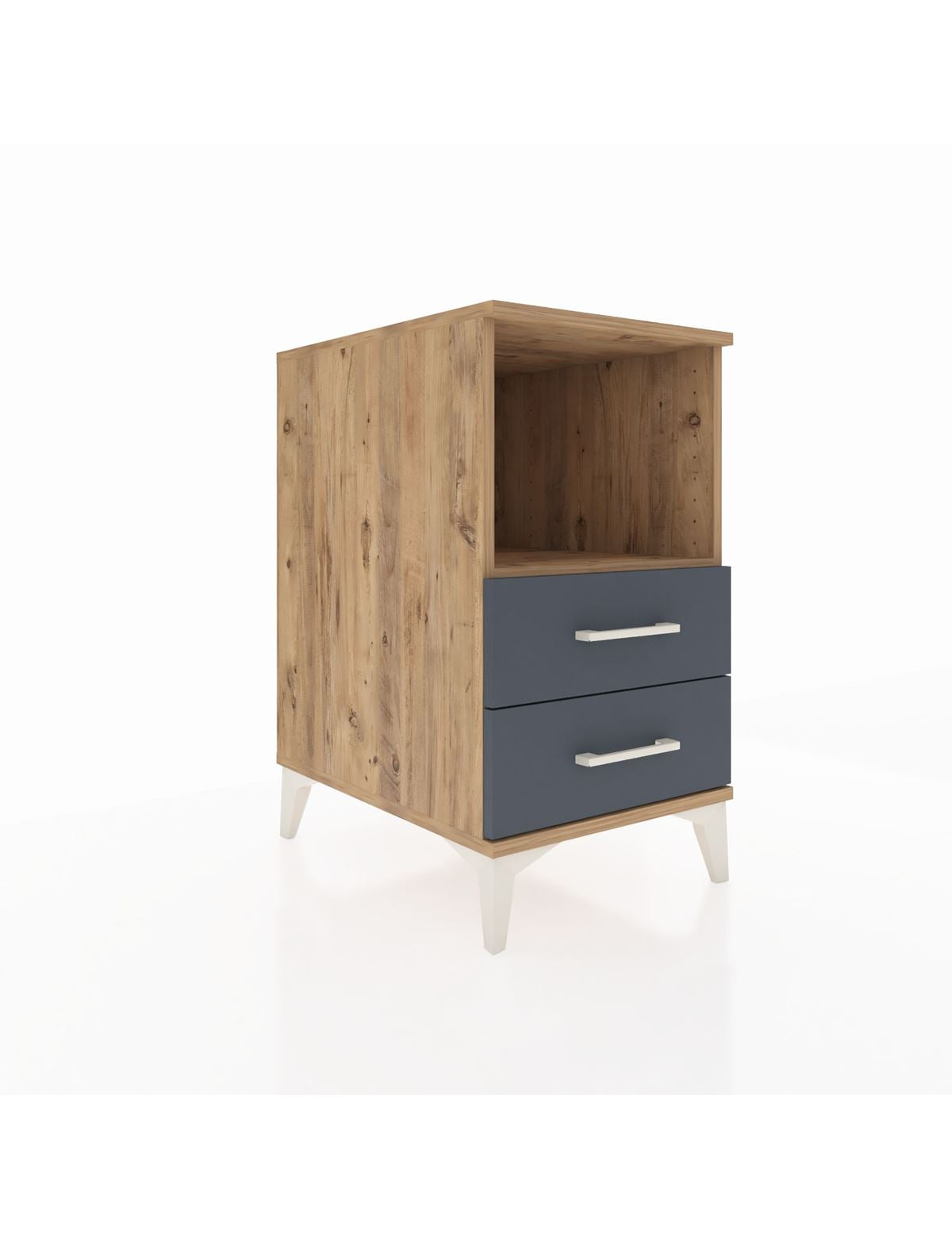 Kronos Komodin Tek Raflı 2 Çekmeceli 44x59x80 Çam-Antrasit