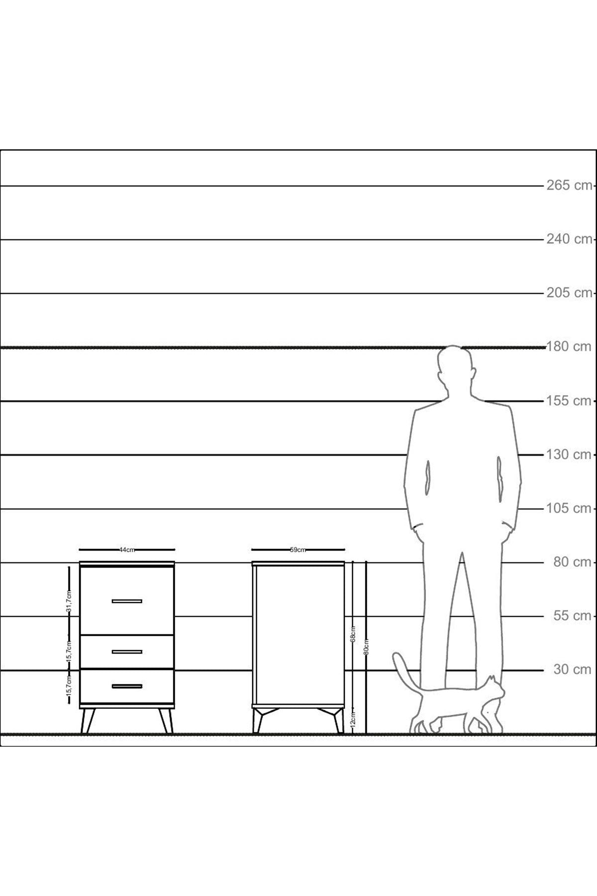 Kronos Komodin 3 Çekmeceli 44x59x80 Çam-Aytaşı