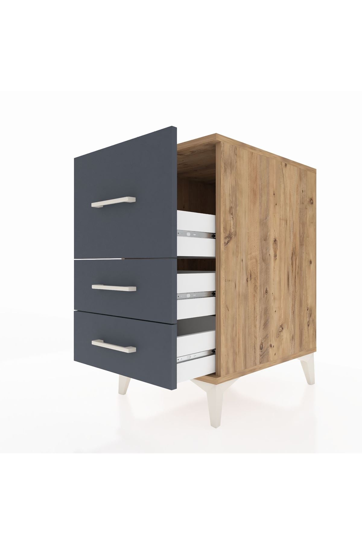 Kronos Komodin 3 Çekmeceli 44x59x80 Çam-Antrasit