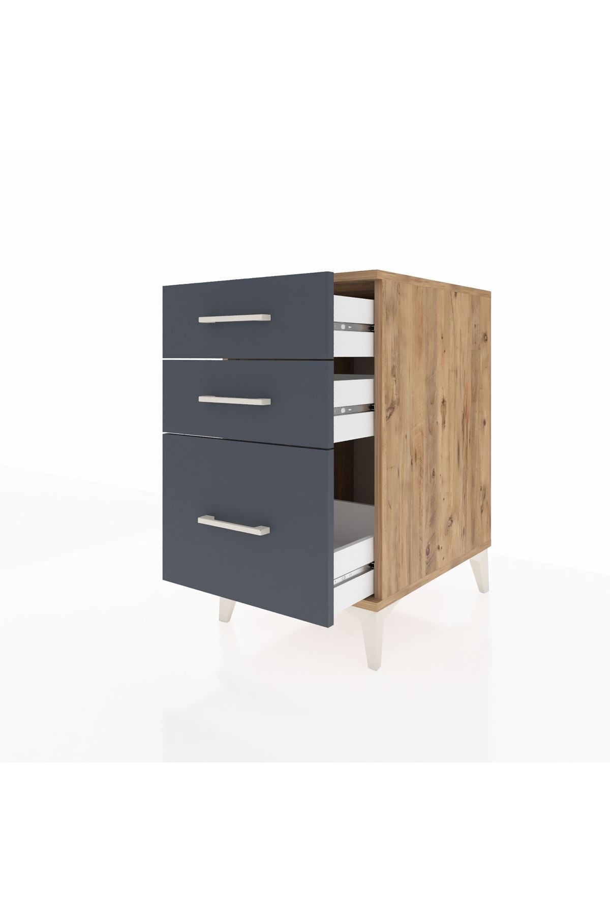 Kronos Komodin 3 Çekmeceli 44x59x80 Çam-Antrasit