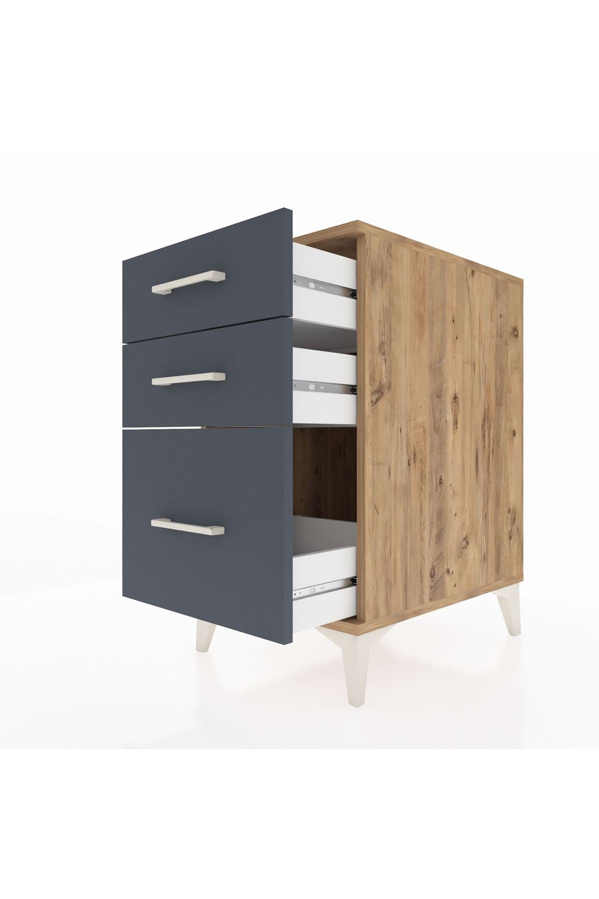 Kronos Komodin 3 Çekmeceli 44x59x80 Çam-Antrasit