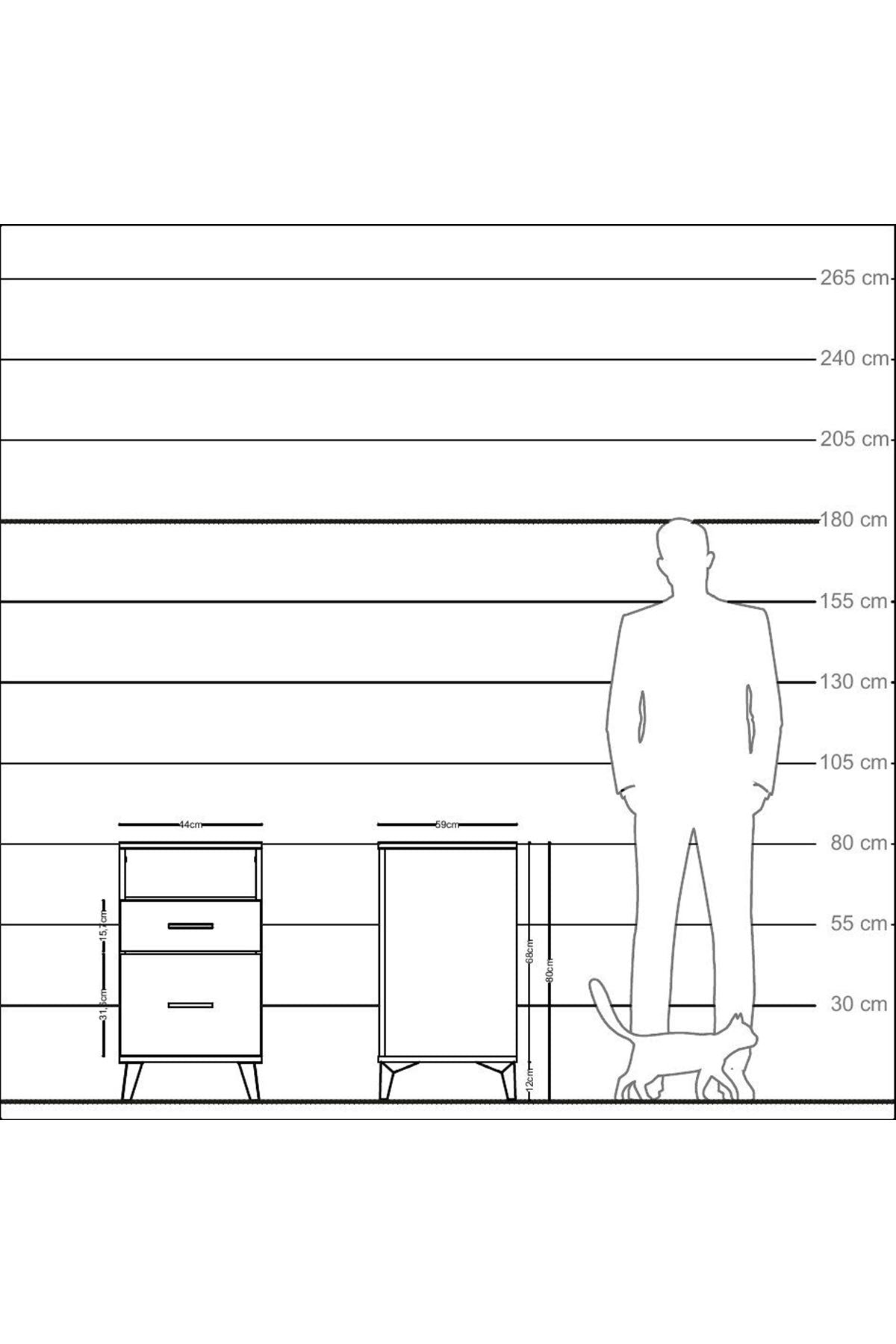 Kronos Komodin Tek Raflı 2 Çekmeceli 44x59x80 Aytaşı-Aytaşı