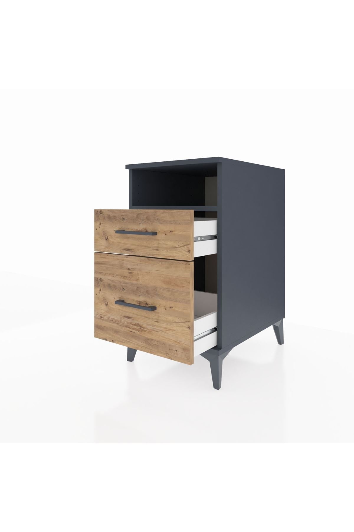 Kronos Komodin Tek Raflı 2 Çekmeceli 44x59x80 Antrasit-Çam