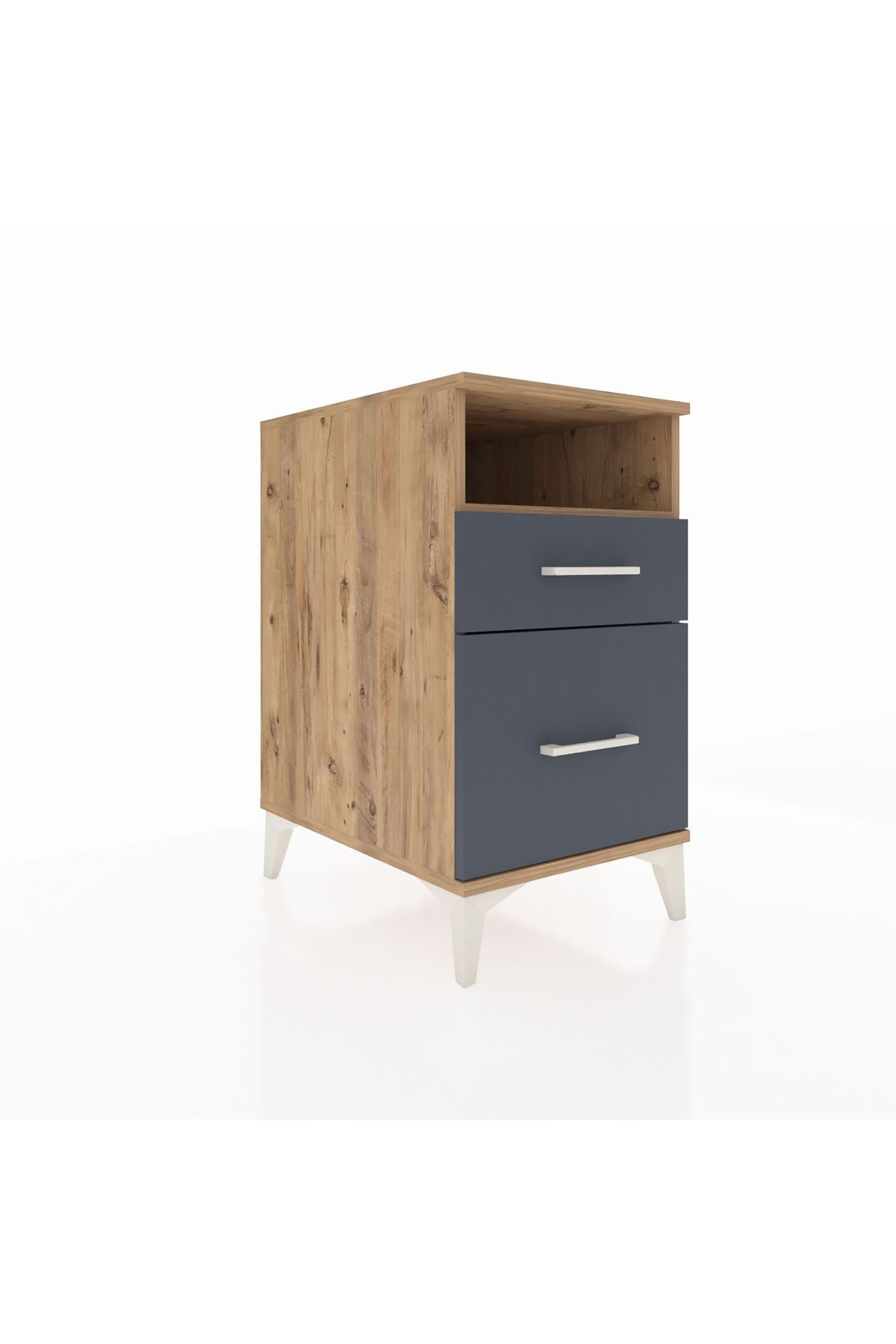 Kronos Komodin Tek Raflı 2 Çekmeceli 44x59x80 Çam-Antrasit