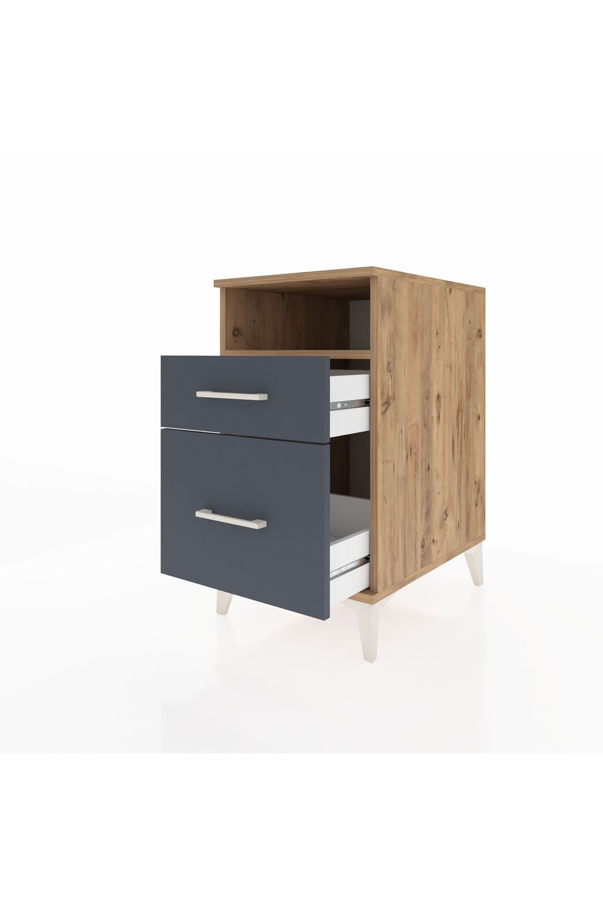 Kronos Komodin Tek Raflı 2 Çekmeceli 44x59x80 Çam-Antrasit