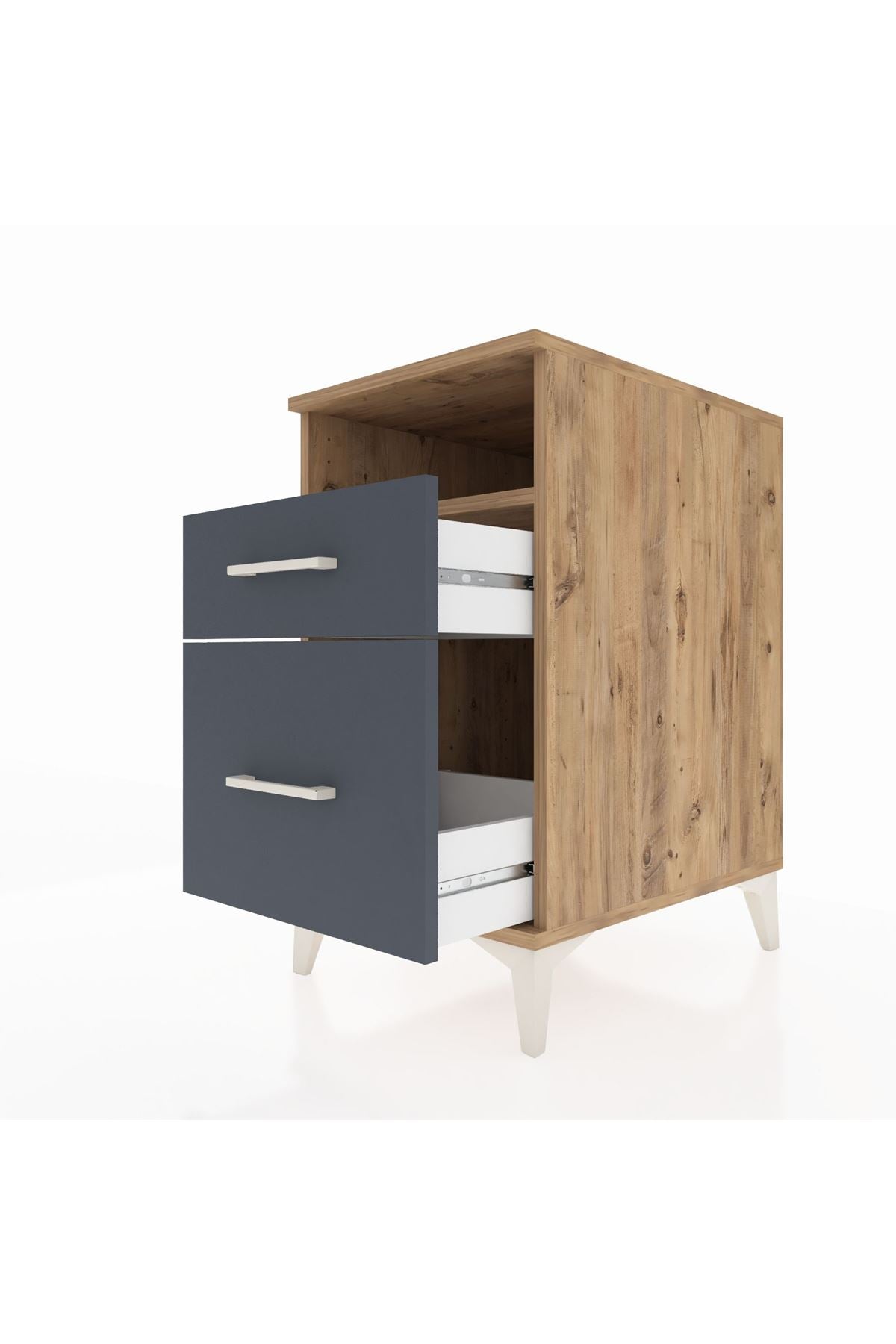 Kronos Komodin Tek Raflı 2 Çekmeceli 44x59x80 Çam-Antrasit