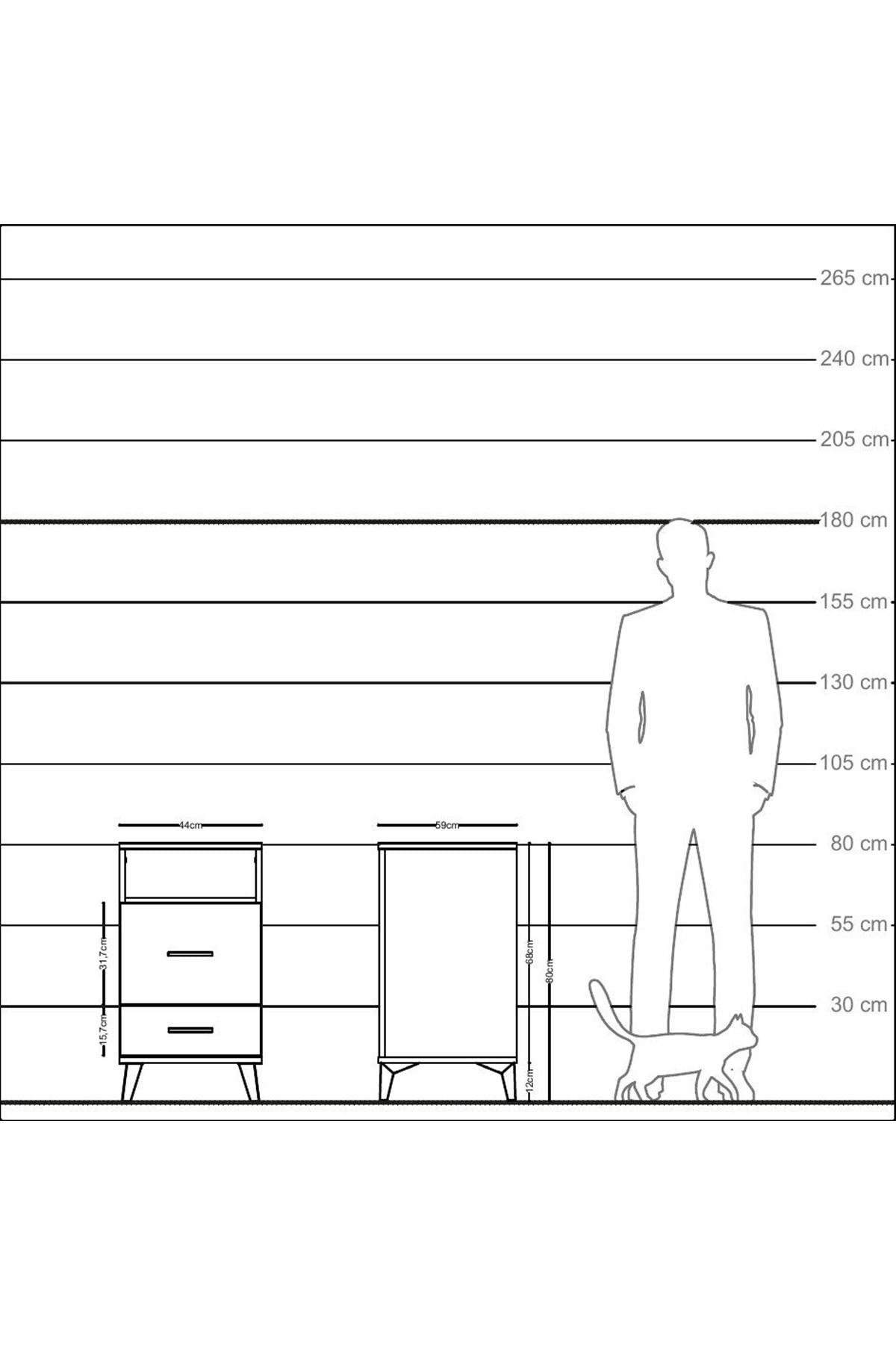 Kronos Komodin Tek Raflı 2 Çekmeceli 44x59x80 Antrasit-Çam