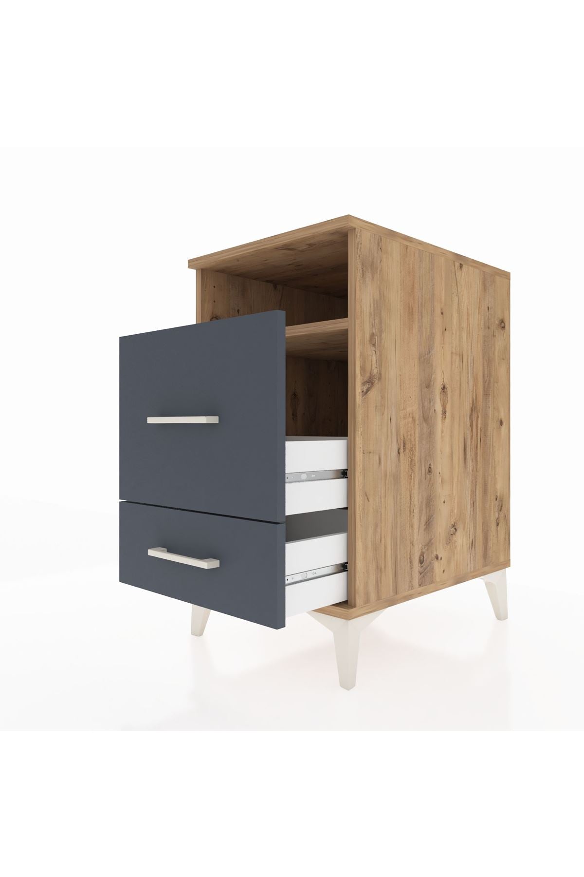 Kronos Komodin Tek Raflı 2 Çekmeceli 44x59x80 Çam-Antrasit