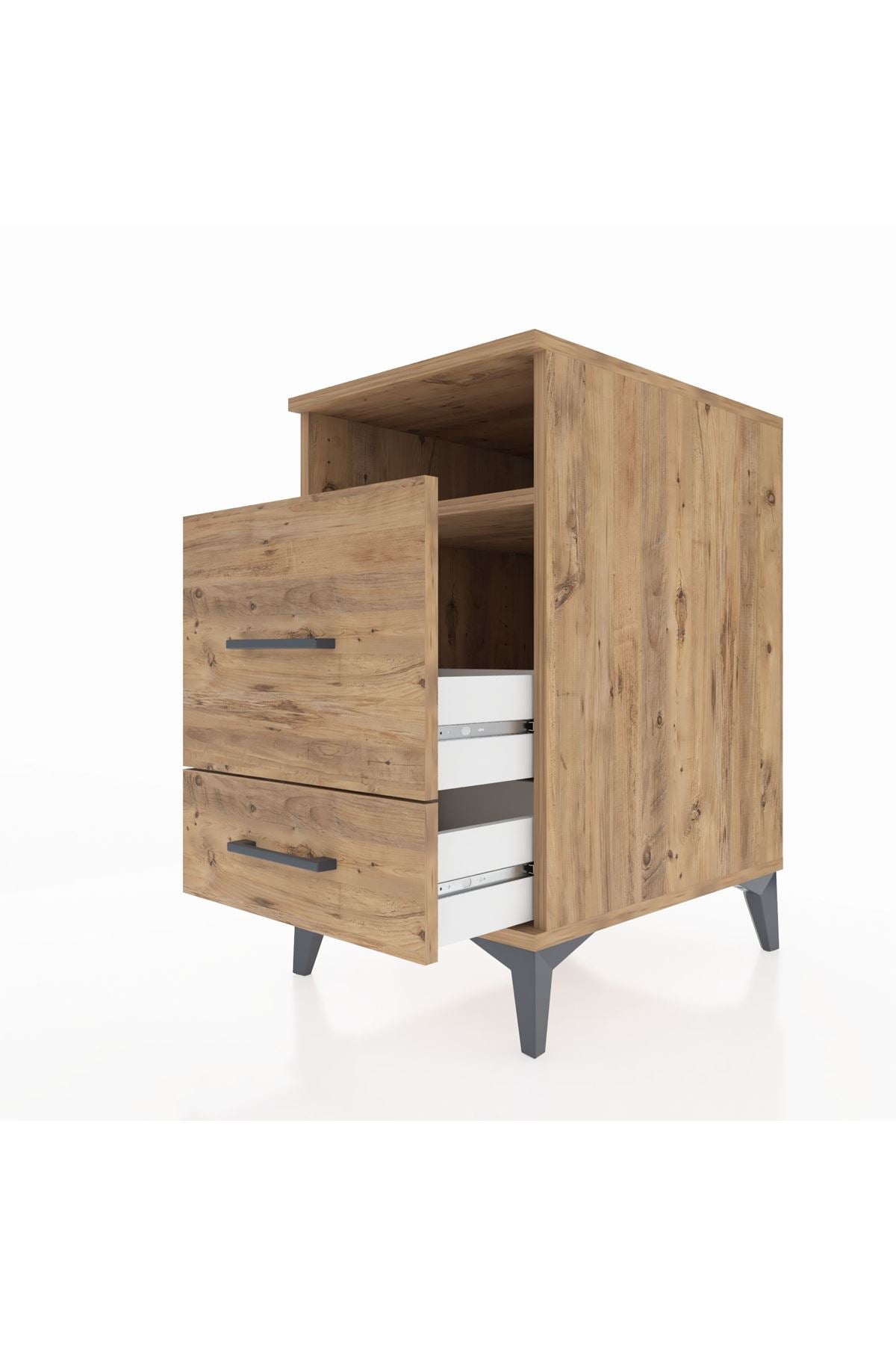 Kronos Komodin Tek Raflı 2 Çekmeceli 44x59x80 Çam-Çam
