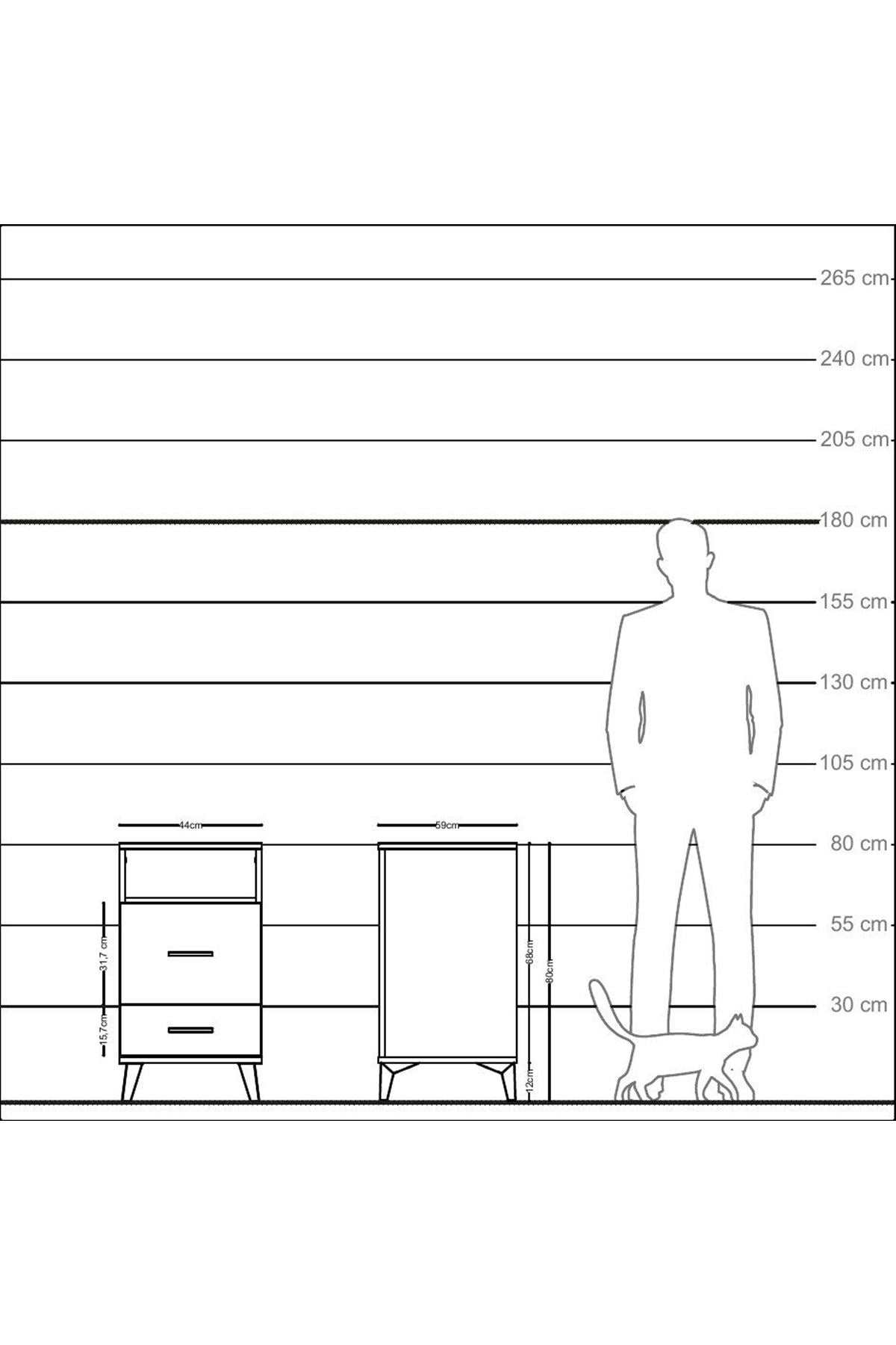 Kronos Komodin Tek Raflı 2 Çekmeceli 44x59x80 Aytaşı-Antrasit
