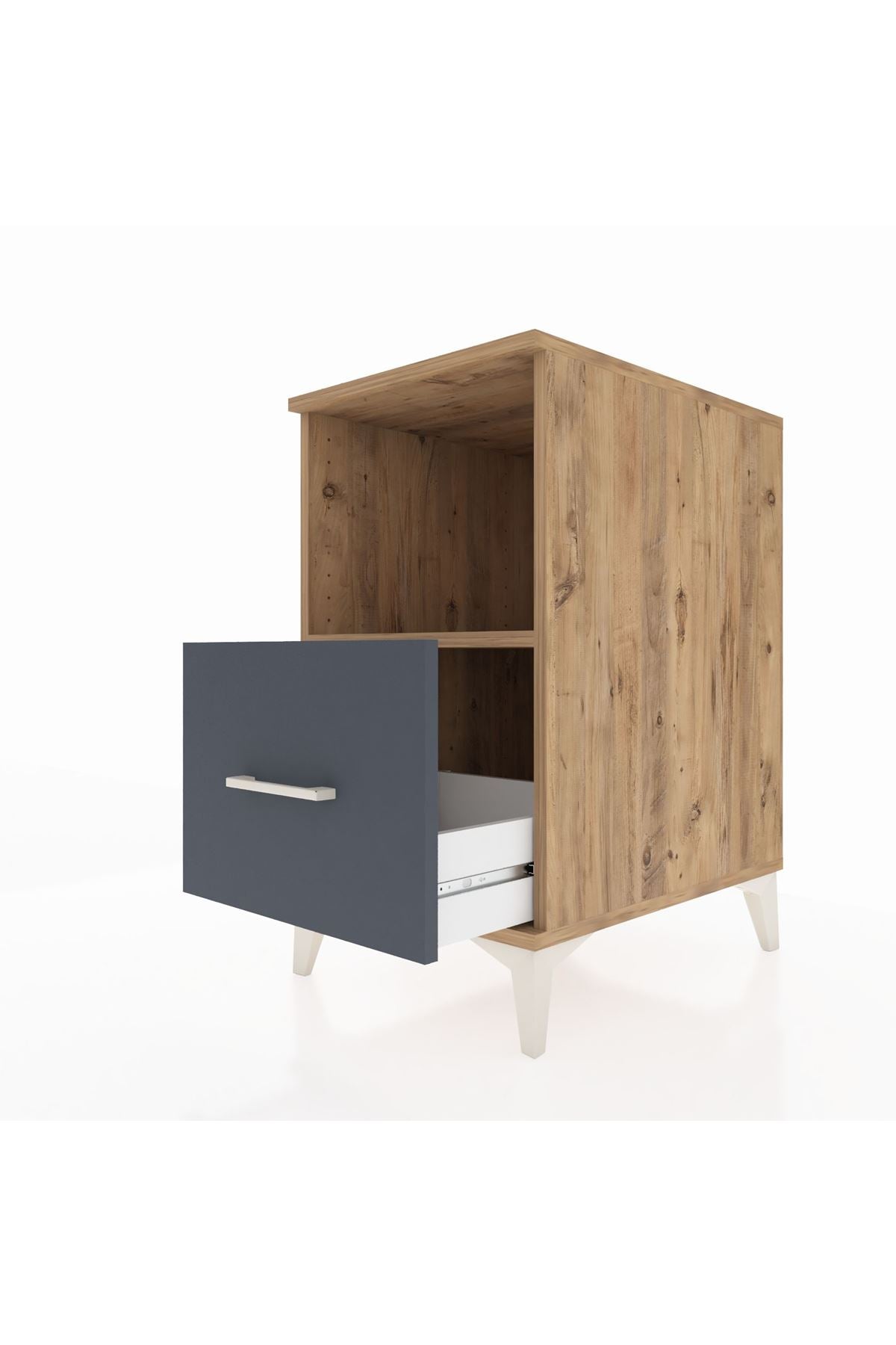 Kronos Komodin Tek Raflı Tek Çekmeceli 44x59x80 Çam-Antrasit