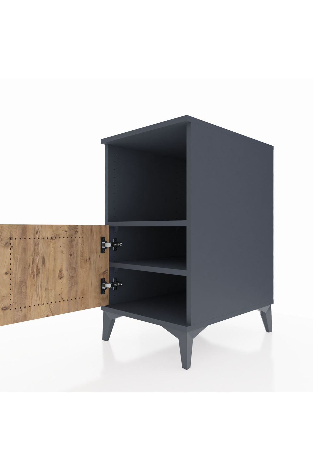 Kronos Komodin 2 Raflı Tek Kapaklı 44x59x80 Antrasit-Çam