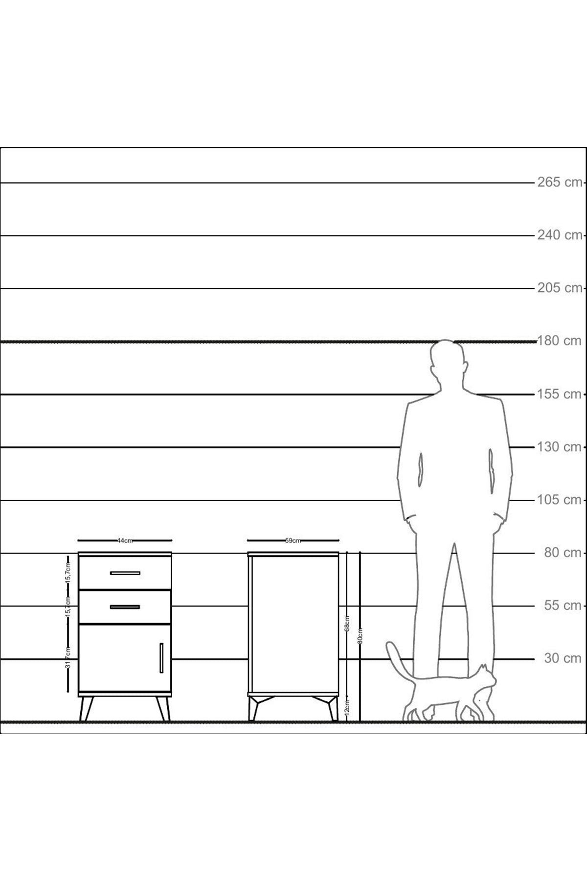 Kronos Komodin Tek Raflı 2 Çekmeceli Tek Kapaklı 44x59x80 Aytaşı-Çam