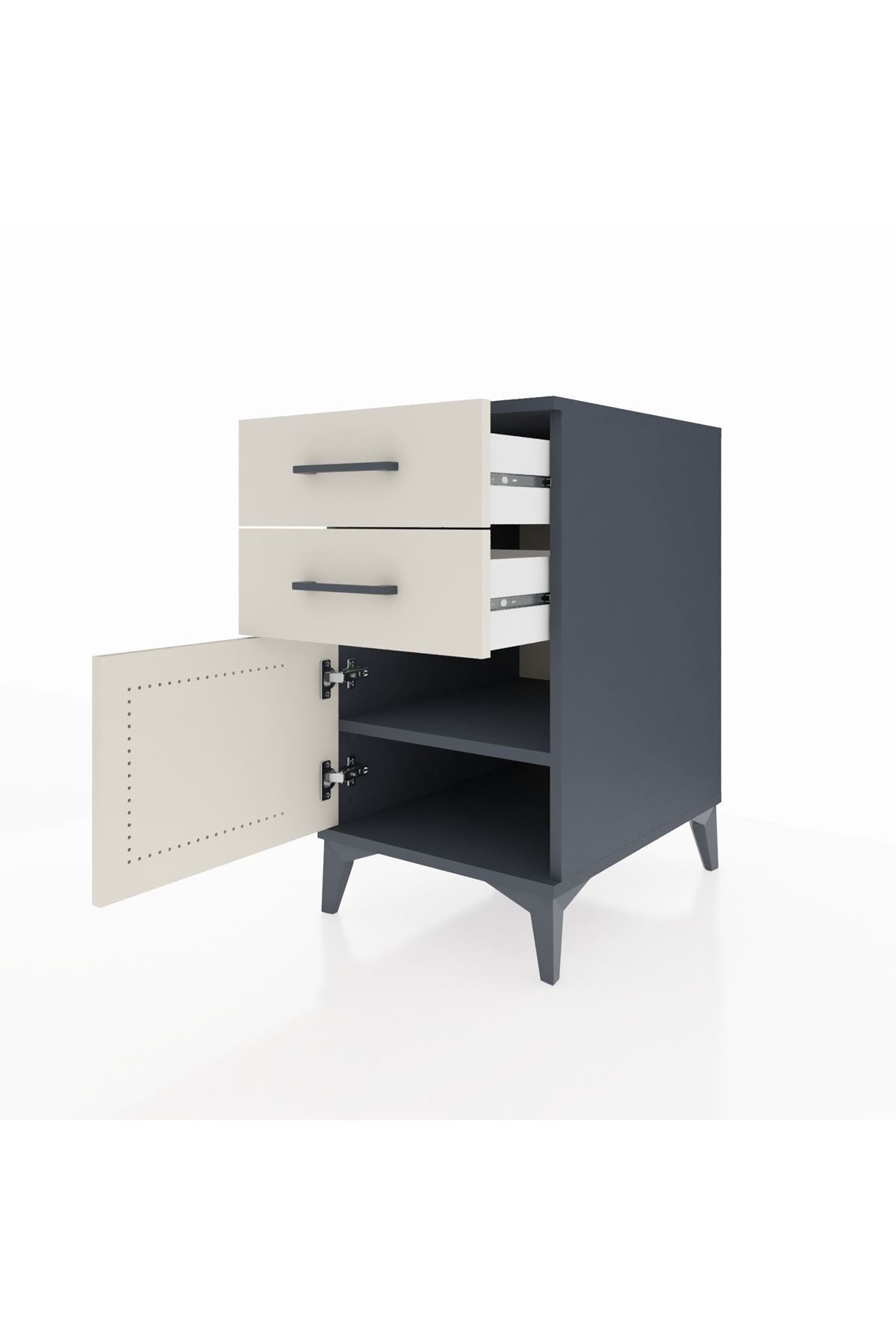 Kronos Komodin Tek Raflı 2 Çekmeceli Tek Kapaklı 44x59x80 Antrasit-Aytaşı