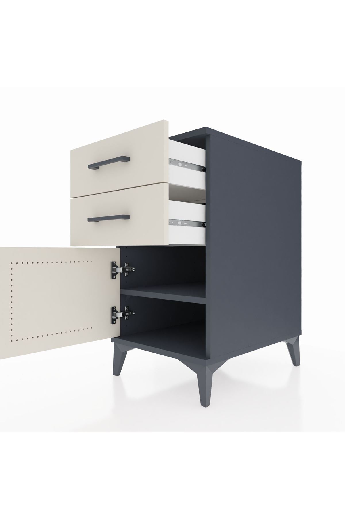 Kronos Komodin Tek Raflı 2 Çekmeceli Tek Kapaklı 44x59x80 Antrasit-Aytaşı