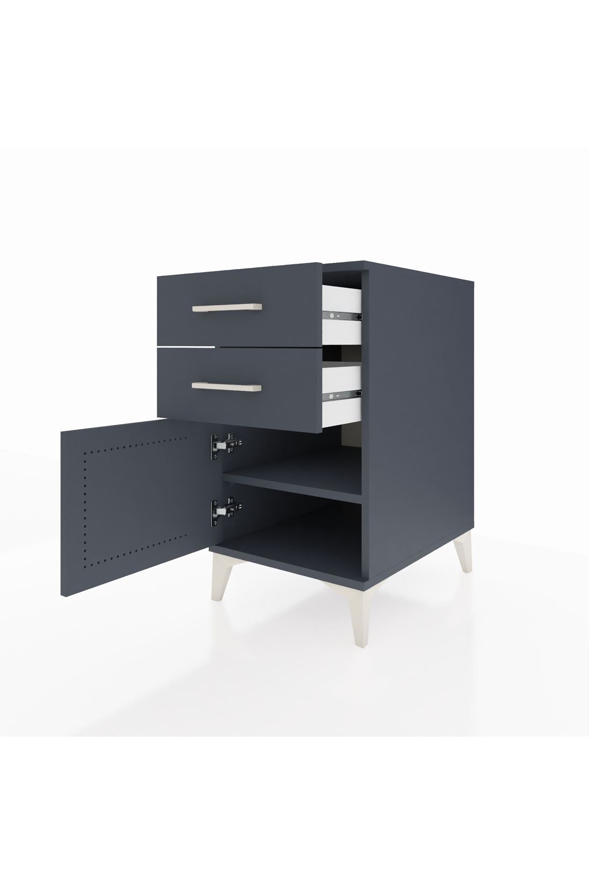 Kronos Komodin Tek Raflı 2 Çekmeceli Tek Kapaklı 44x59x80 Antrasit-Antrasit